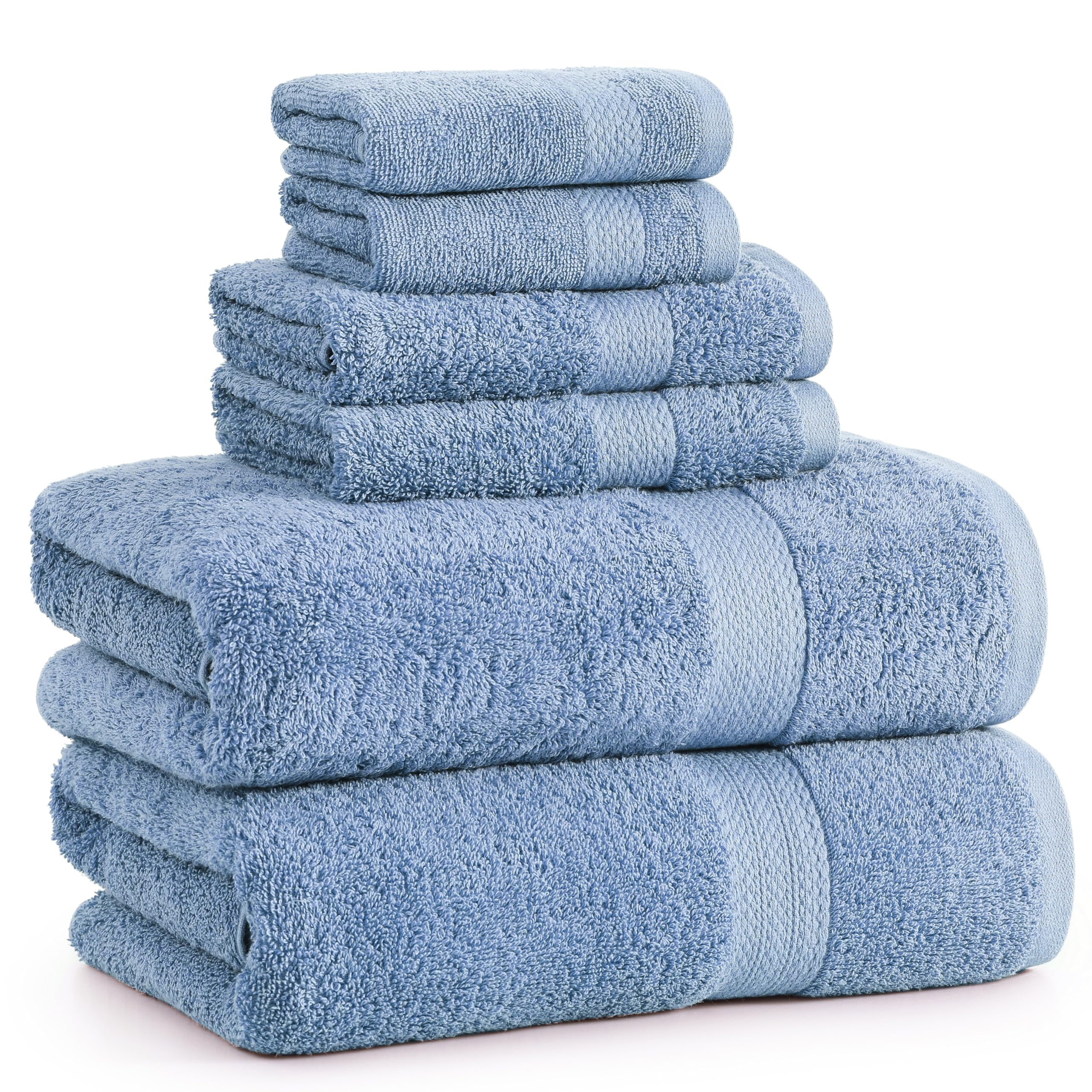 Premium 100% Cotton Bath Towels Set of 6 - Extra Large Hotel Quality Towels (2 Bath, 2 Hand, 2 Washcloths) | Soft & Absorbent for Spa, Gym & Luxury Bathroom | Cerulean Blue