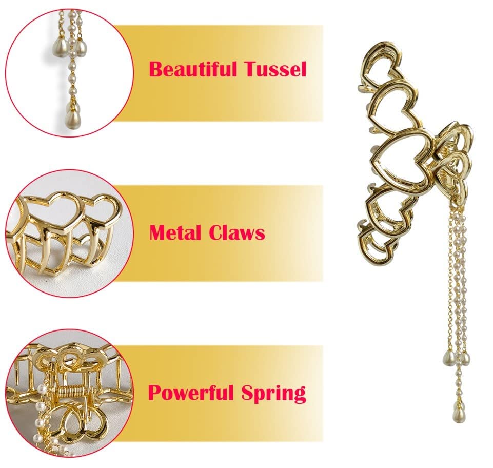 ANNA CREATIONS Golden Large Metal Pearl Hair Claw Clip - Elegant Hair Accessories for Women & Girls (2 Pack) - Perfect for Parties, Weddings & Everyday Styling