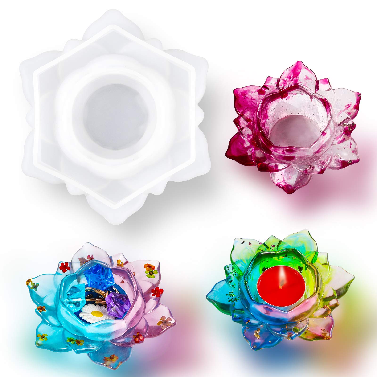 Lotus Flower Resin Candle Holder Silicone Mold - DIY Epoxy Candle Stand Mold for Jewelry Making, Resin Casting, Candy Box, Trinket Container - Perfect for Home Decor, Wedding Centerpieces & Spa Relaxation