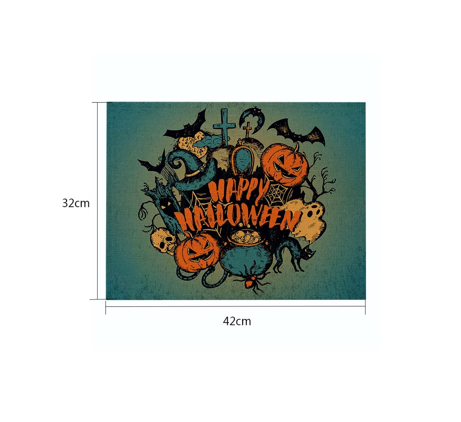 Halloween Cotton Linen Placemats Set of 6 - Pumpkin Spider Black Cat Design, Heat Resistant & Washable Kitchen Table Mats for Halloween Party Dining, Home Decor, Thanksgiving Dinner