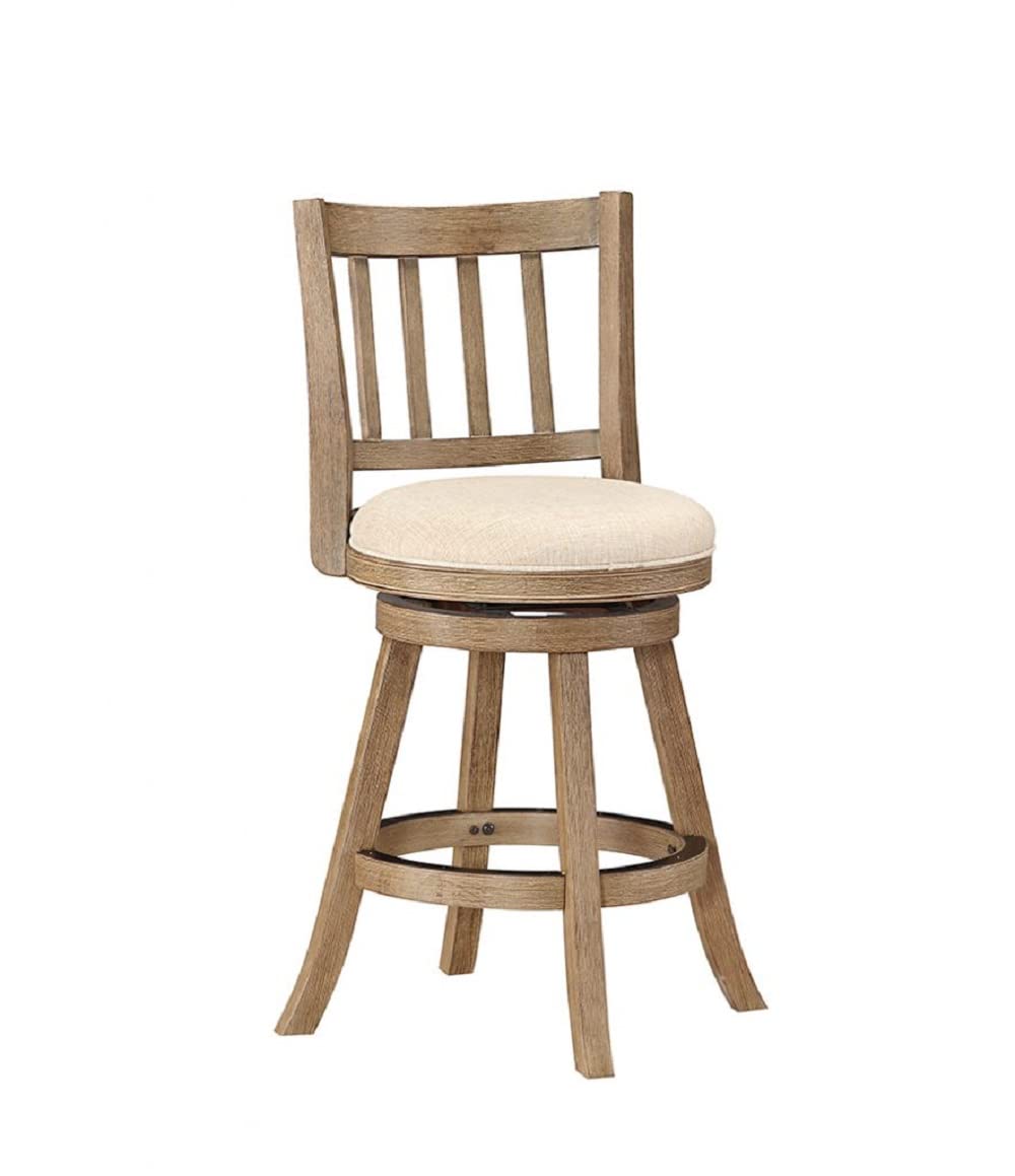 Boraam Sheldon 24-Inch Counter Height Bar Stool - Driftwood Wire-Brush & Ivory Finish - Set of 1 - Perfect for Kitchen Islands, Breakfast Bars & Home Decor