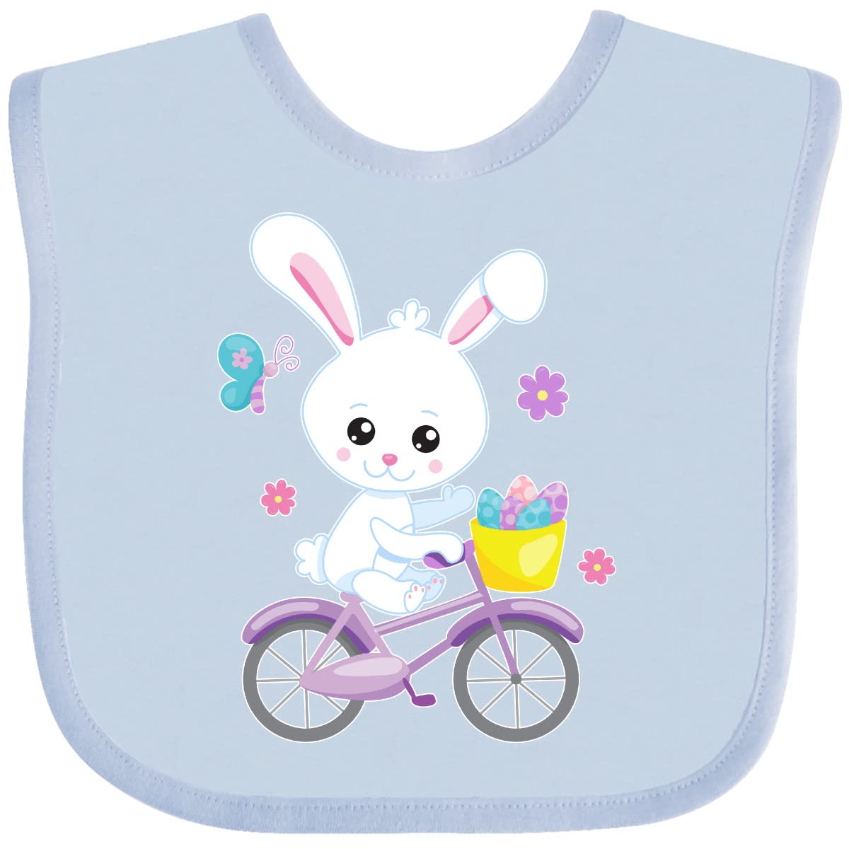 Inktastic Happy Easter Bunny on Bicycle with Pastel Flowers Baby Bib - Cute Easter Gift for Babies & Toddlers - Perfect for Easter Celebrations, Photo Shoots & Family Gatherings