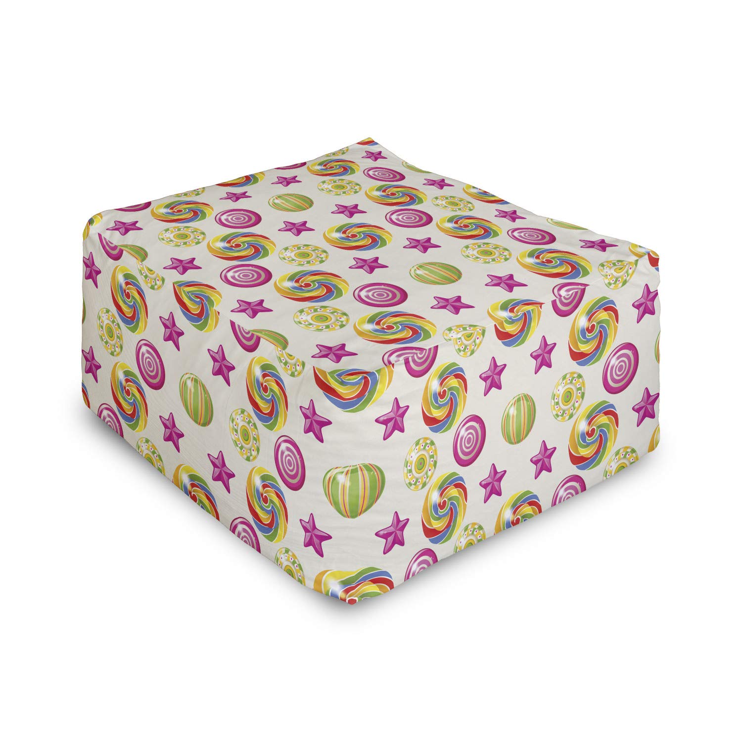 Ambesonne Dessert Rectangle Pouf - Vibrant Candy Rainbow Swirl Lollipop with Stars Design Foot Stool Ottoman (25 Inch Multicolor) | Perfect for Living Room, Office & Under Desk Use | Soft Cover for Comfortable Seating & Relaxation