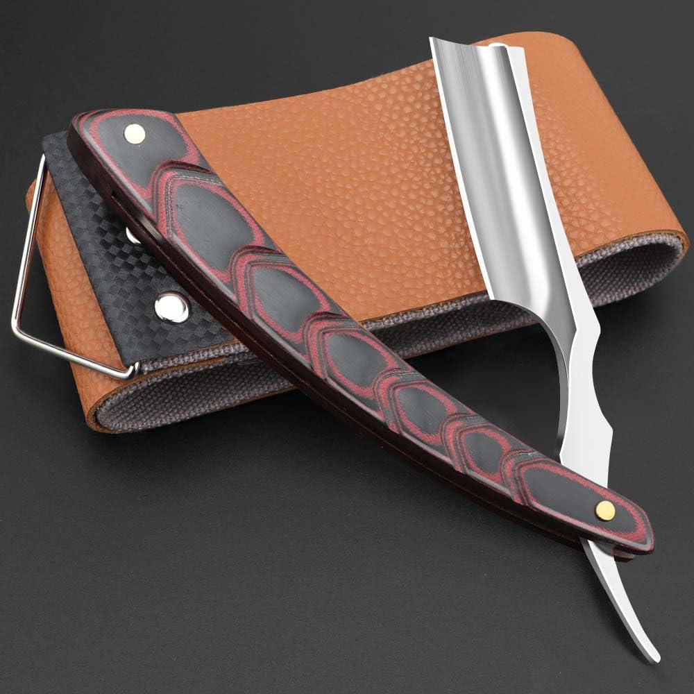 Premium Stainless Steel Straight Edge Barber Razor for Men - Professional Shaving Razor with Leather Strop - Ideal for Home & Salon Grooming, Beard Trimming & Precision Shaving (NO.171)