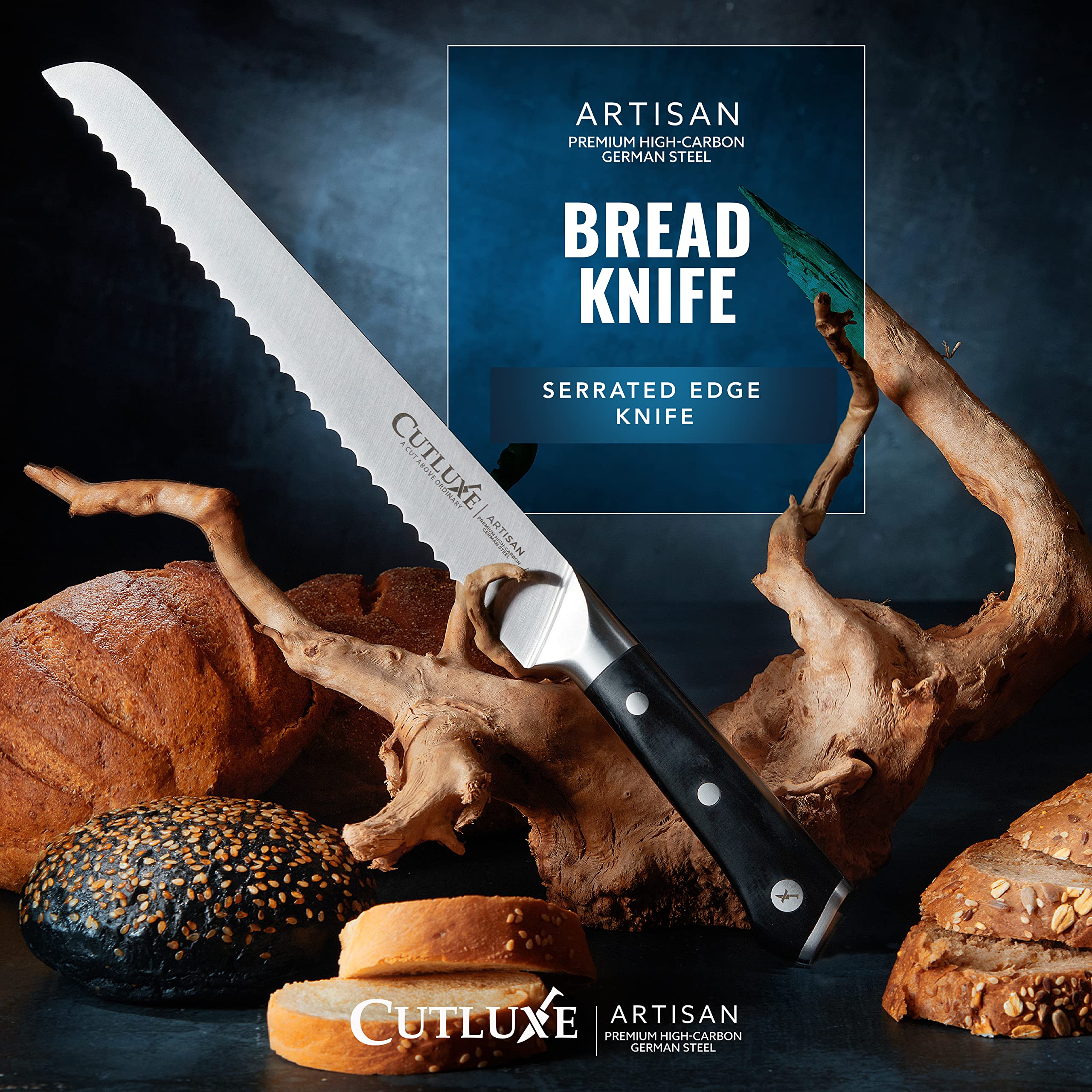 Cutluxe 10-Inch Serrated Bread Knife – High Carbon German Steel Blade for Sourdough & Homemade Bread – Razor Sharp Full Tang Knife with Ergonomic Handle – Perfect for Bakeries, Kitchens & Artisan Bread Making