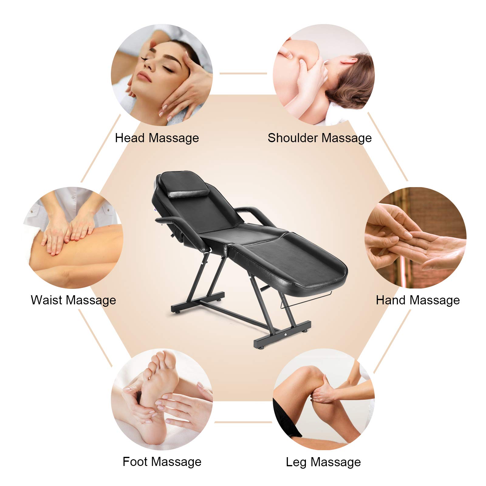 Professional Adjustable Facial Massage Bed & Tattoo Chair with Stool - Salon Spa Equipment for Barber, Massage Therapy & Tattoo Parlors - Perfect for Relaxation & Body Art Sessions