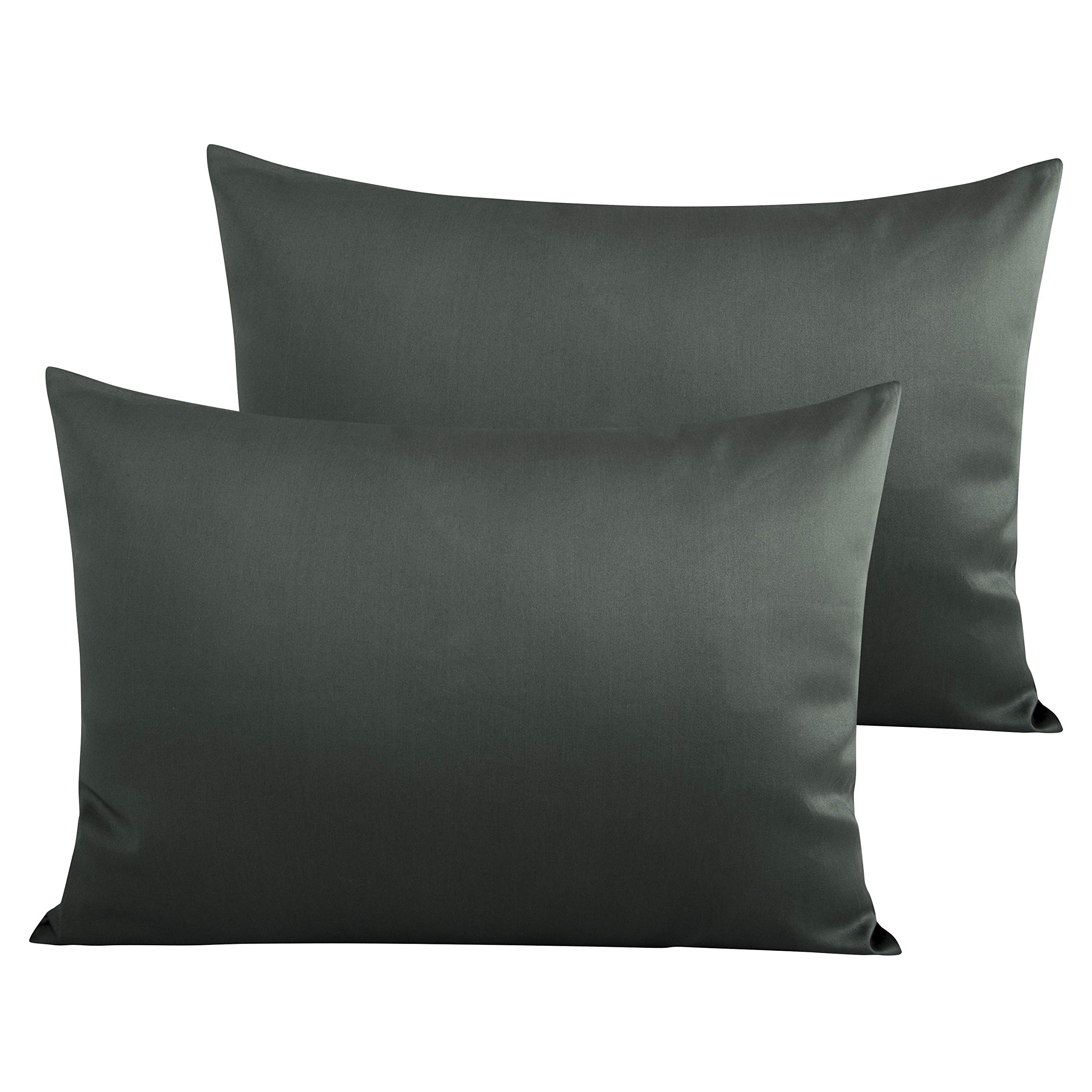 Premium Egyptian Cotton Queen Pillowcases Set of 2 - 500 Thread Count Soft & Breathable Envelope Closure Pillow Covers (20x30 Inches) - Luxury Bedding for Hotels, Guest Rooms & Master Bedrooms - Charcoal Grey