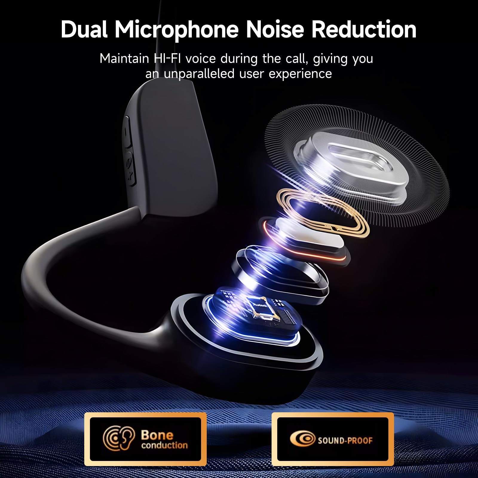 Bluetooth 5.2 Bone Conduction Headphones - Open-Ear Wireless Sport Earphones, IPX67 Waterproof for Running, Cycling, Walking - Perfect for Outdoor Activities, Gym Workouts & Commuting - Black