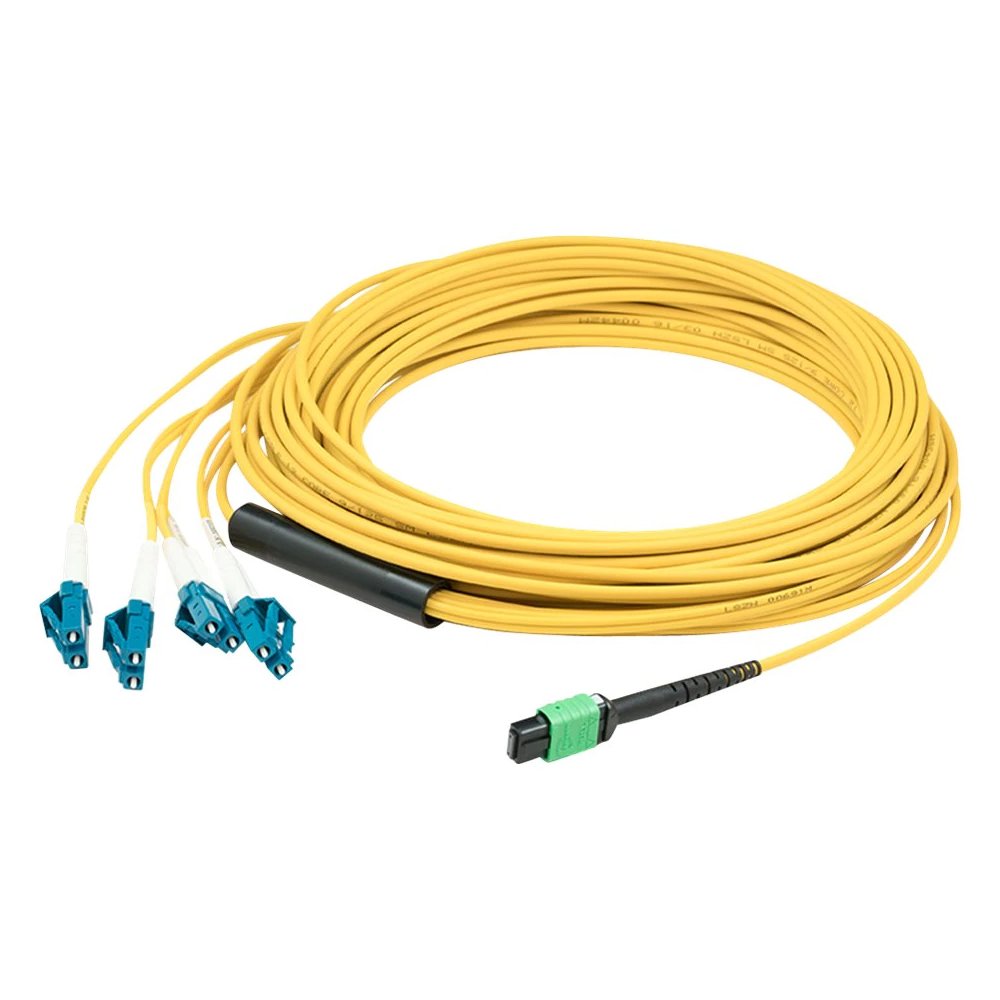 10M MPO to 4xLC Duplex Fanout SMF Yellow Patch Cable - High-Speed Fiber Optic Cable for Data Centers, Server Rooms & Network Installations