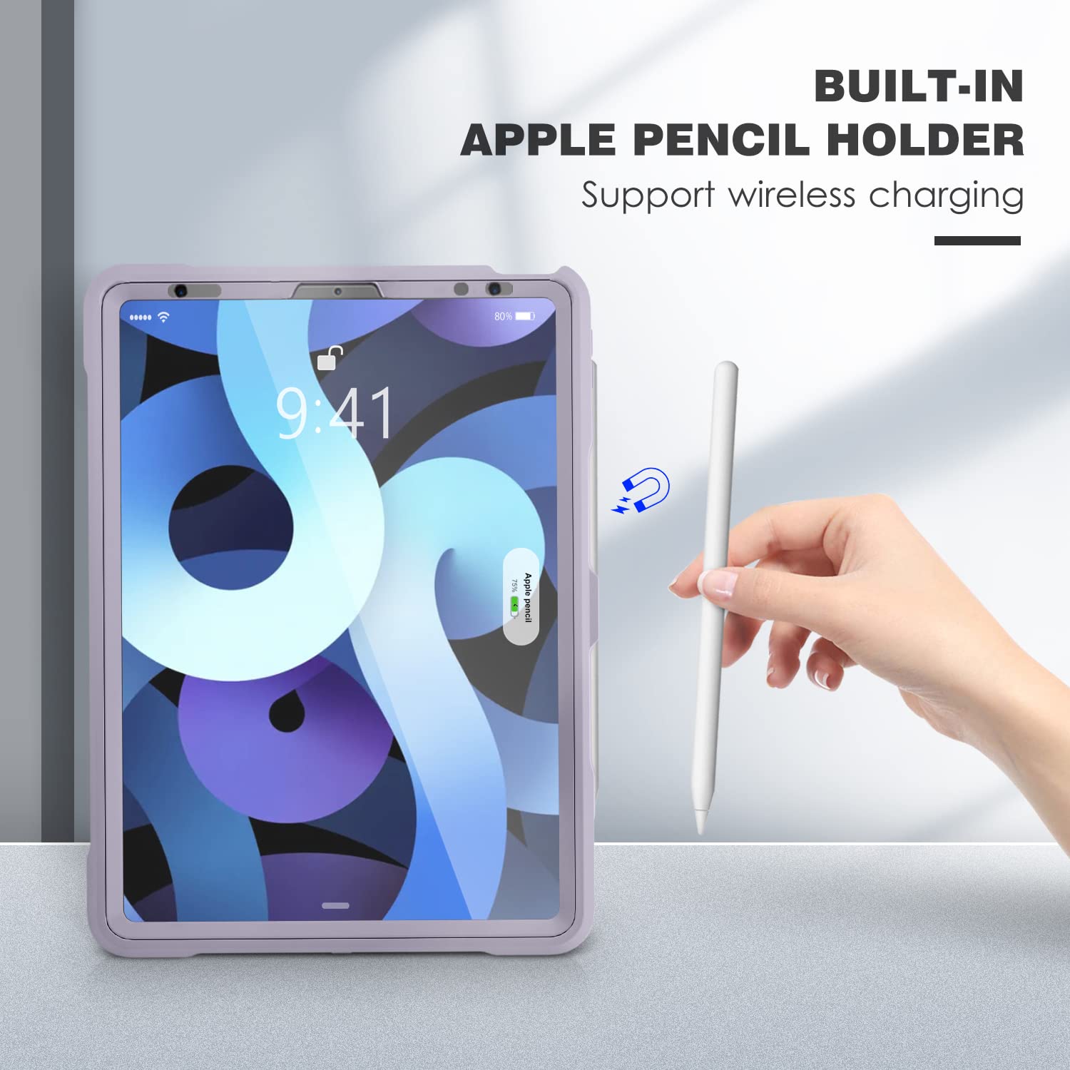 DTTO Shockproof iPad Air 5th/4th Gen Case (10.9 Inch 2022/2020) & iPad Pro 11 (2021/2020/2018) - Protective Cover with Pencil Holder & Screen Protector, Taro Purple | Perfect for Work, School & Travel Protection