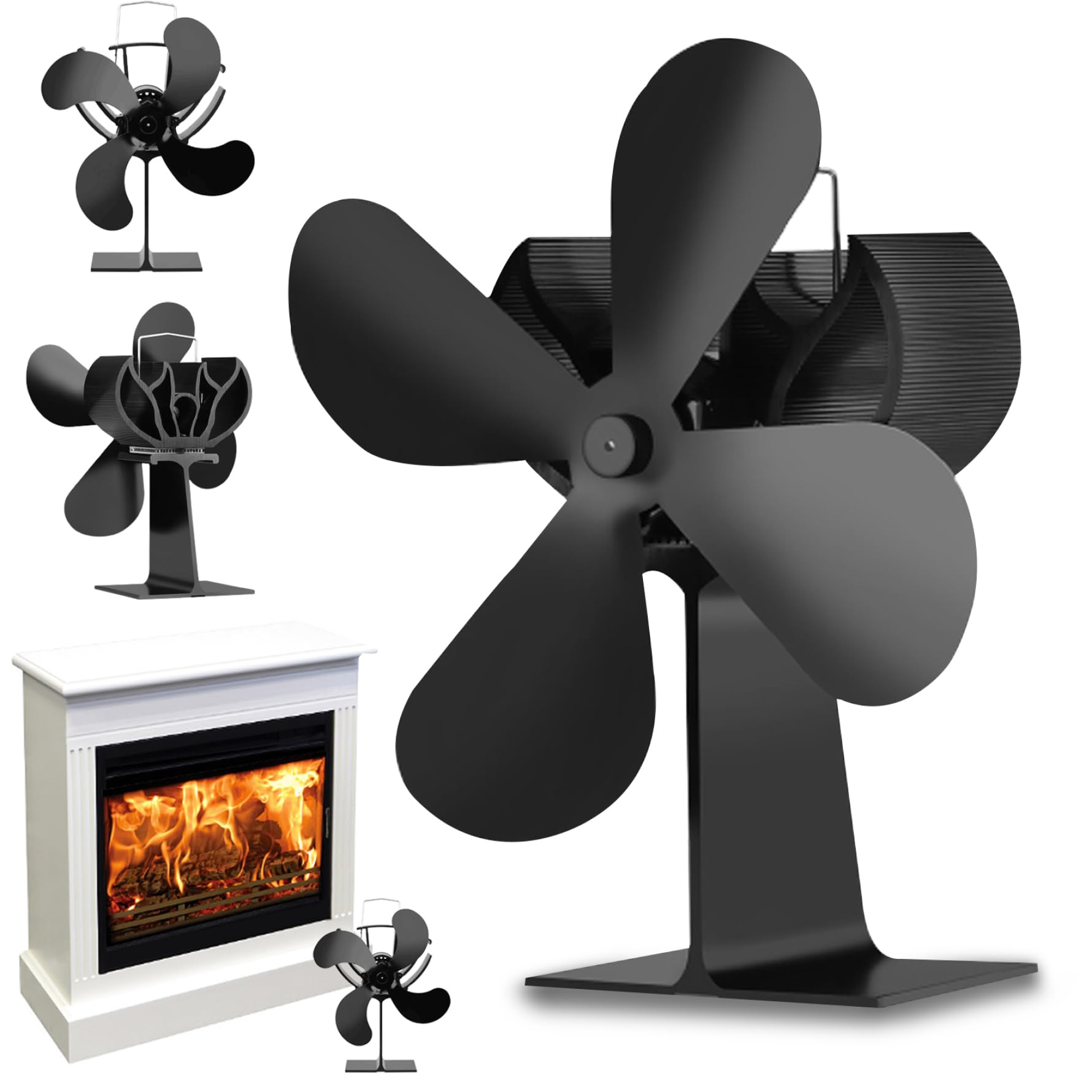 **4-Leaf Heat Powered Wood Stove Fan - 370CFM 1360RPM Silent Energy-Saving Fireplace Blower for Log Burners & Stoves - Perfect for Home Heating & Eco-Friendly Fireplace Circulation**