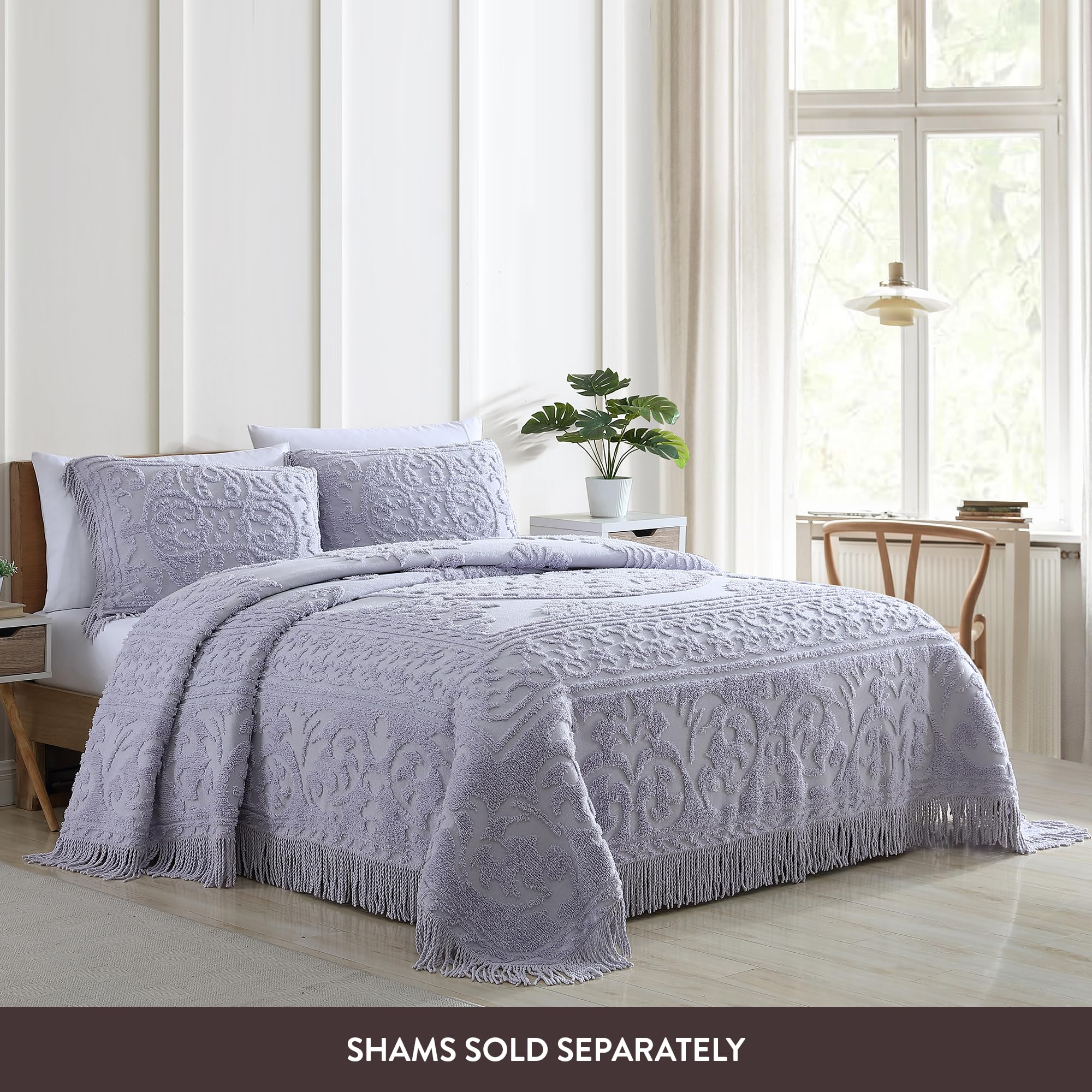 Beatrice Home Fashions Medallion Chenille Bedspread - Queen Size Lavender Luxury Bed Cover for Master Bedroom & Guest Room Decor