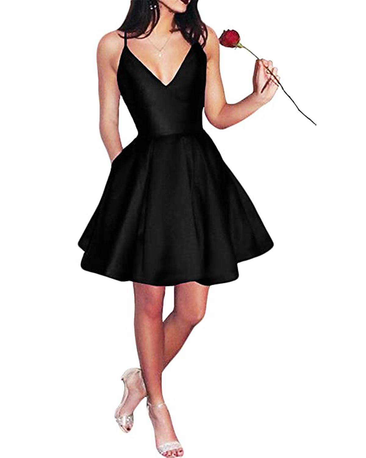 Alanre V-Neck Spaghetti Strap Prom Dress with Pockets for Homecoming & Party