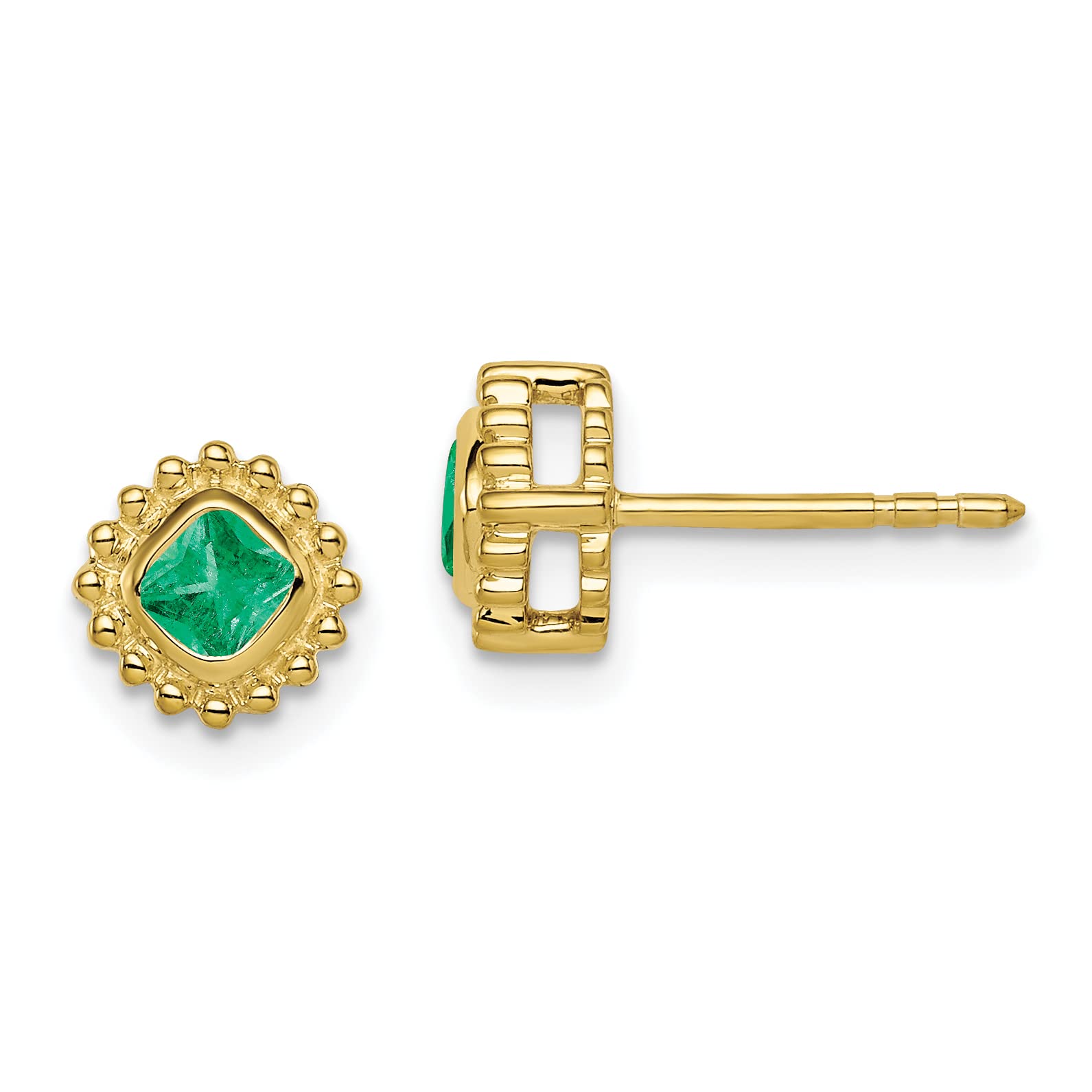 10K Yellow Gold Cushion Emerald Stud Earrings for Women - Elegant Green Gemstone Jewelry Gift for Birthday, Anniversary & Special Occasions