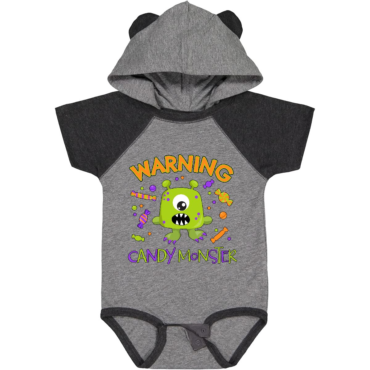 Inktastic Warning Candy Monster & Cute Green Monster Baby Bodysuit - Funny Halloween Costume for Infants & Toddlers - Perfect for Trick-or-Treating, Photo Shoots & Themed Parties