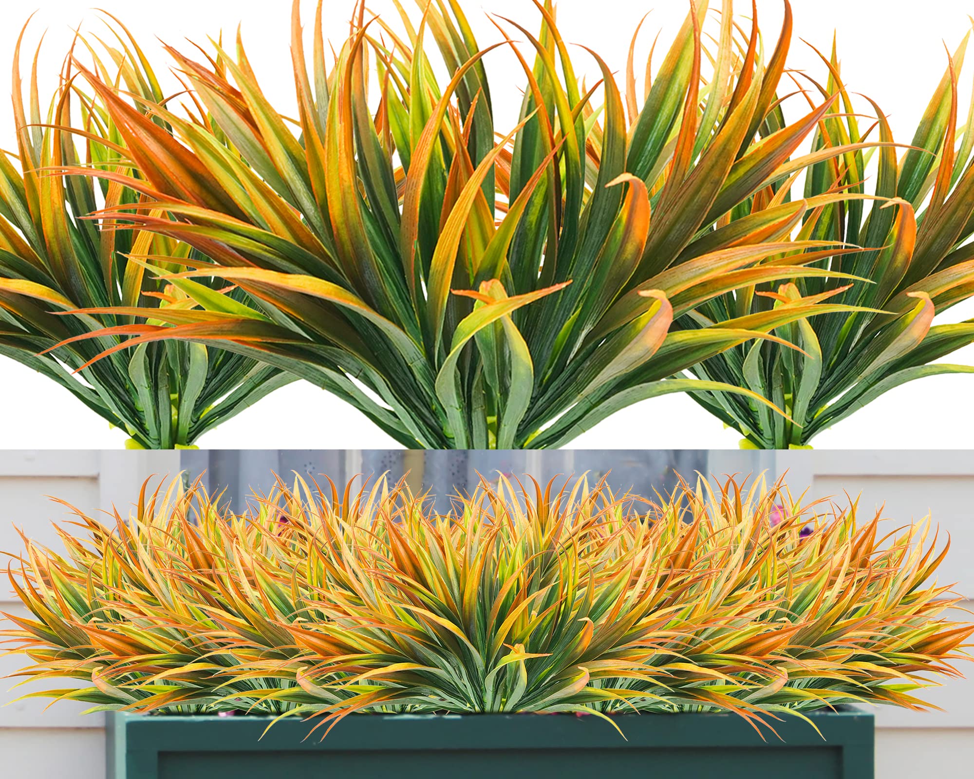 12PCS UV Resistant Artificial Fake Grass Plants - Outdoor Faux Greenery for Garden, Window Box, Hanging Planter, Patio, Front Porch - Perfect for Home, Office & Fall Décor (Yellow)