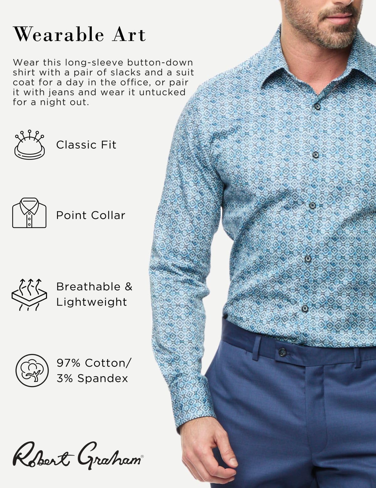 Robert Graham Men's Frisco Long Sleeve Woven Button Down Shirt - Stylish Casual & Business Wear for Work, Date Night & Special Occasions