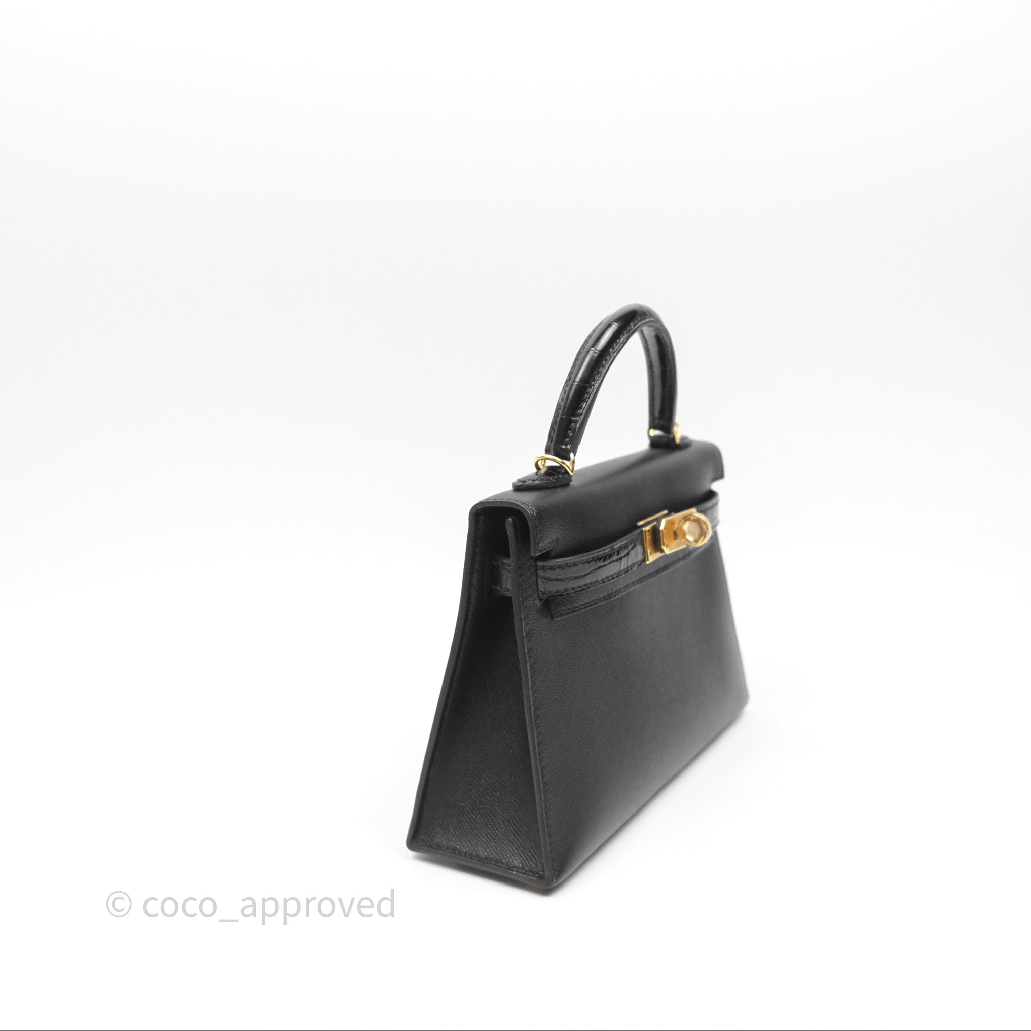 Authentic Hermès Mini Kelly II Touch Noir 89 Crocodile Leather with Gold Hardware - Luxury Handbag for Women | Perfect for Evening Events & Special Occasions