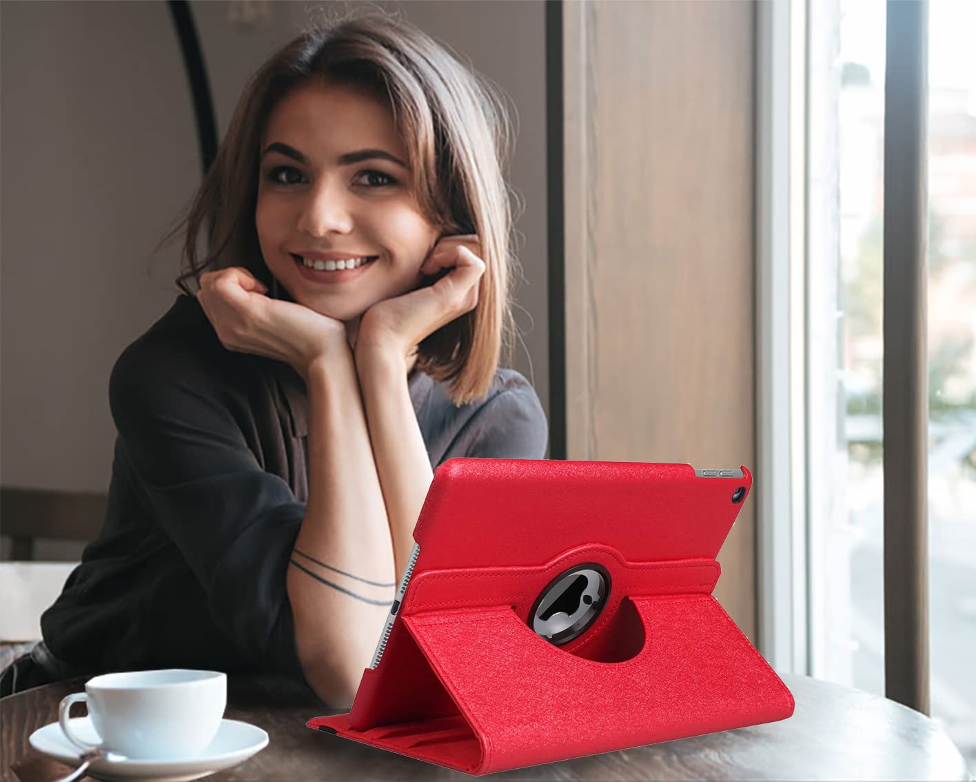 360° Rotating Stand Protective Case for iPad 9.7 inch (5th/6th Gen 2018/2017) & iPad Air 2 - Auto Sleep/Wake Smart Cover - Perfect for Work, Study & Travel (Red)