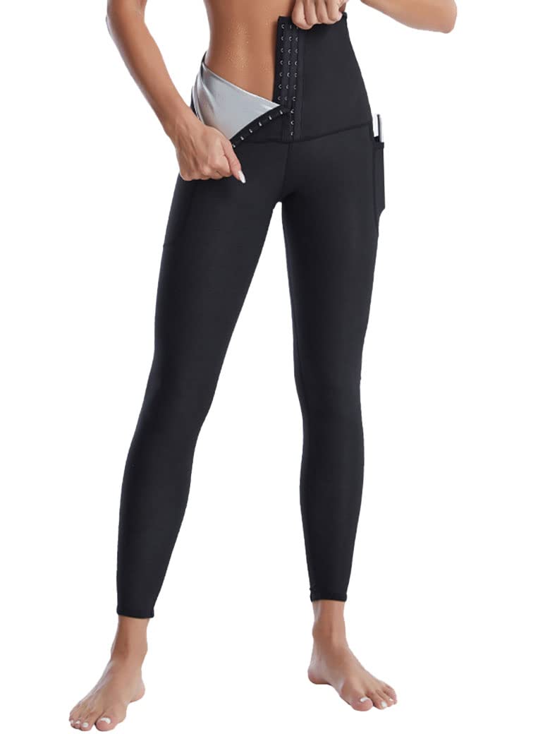 FEMLE Women's Sauna Leggings - High Waist Sweat Yoga Pants with Pockets for Quick Dry Workouts | Perfect for Hot Yoga, Gym Sessions & Weight Loss Exercises