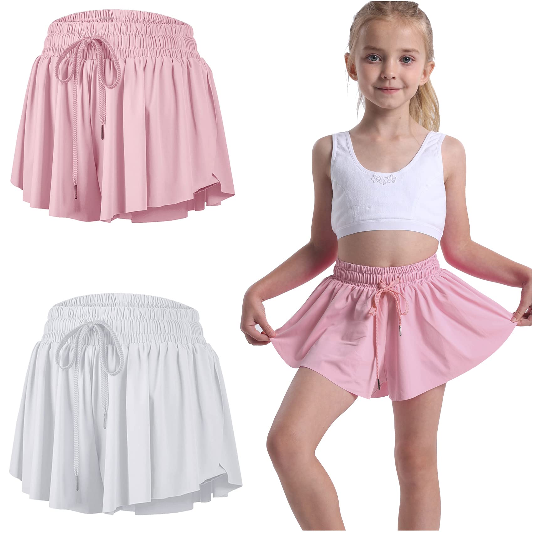3 Pack Butterfly Flowy Shorts Skirts for Girls - Athletic Tennis Cheer Running Sports Skirt for Teen Girls - Comfortable & Stylish for School, Gym, Dance, and Outdoor Activities