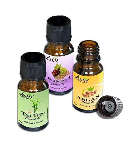 Pure Moroccan Argan Oil, Organic Grapeseed Oil & Tea Tree Essential Oil Set - For Hair Care, Skin Moisturizing & Aromatherapy Use