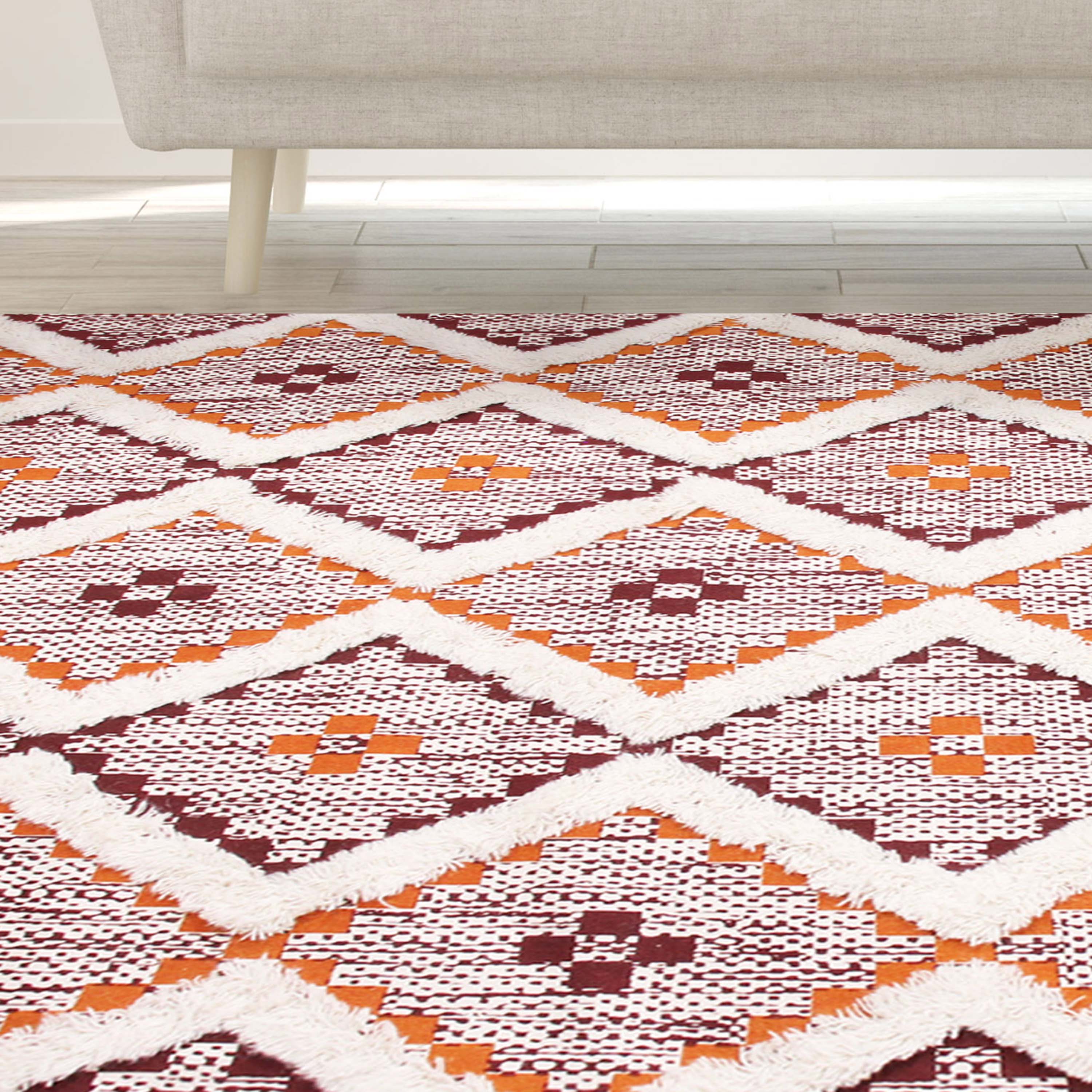 Hand Tufted Cotton Wool Geometric Farmhouse Area Rug - Soft Textured Boho Chic Rug for Living Room, Bedroom, Dining Room Decor