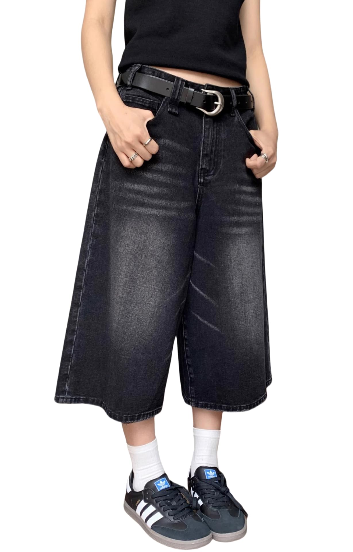 Y2K Hip Hop Long Jorts for Men - Baggy Denim Shorts | Loose Vintage Wide Leg Skater Shorts | Casual Streetwear & Summer Fashion
