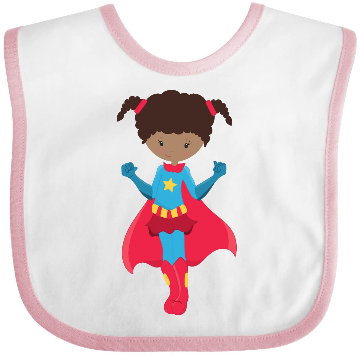 Inktastic African American Superhero Girl with Red Cape Baby Bib - Soft & Absorbent for Messy Mealtime, Feeding, and Toddler Adventures