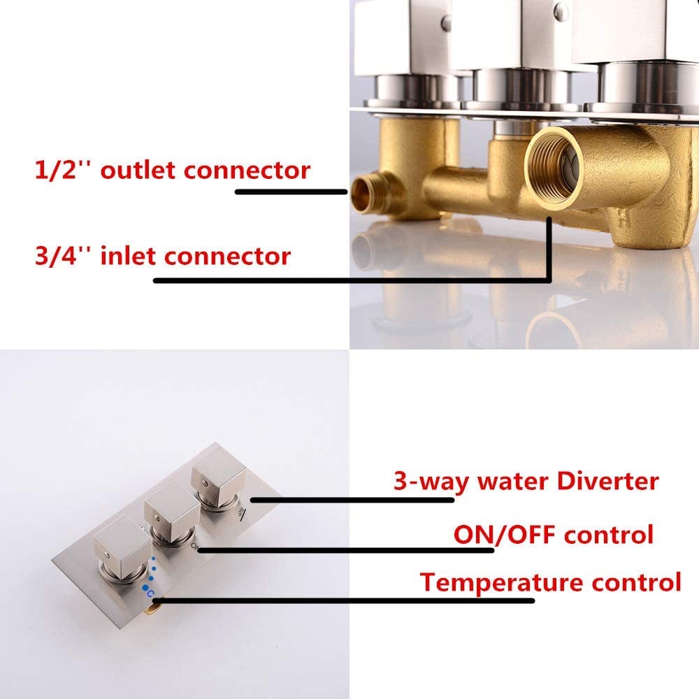 KATAIS 12 Inch LED Rainfall Shower System - Brushed Nickel Wall Mount Thermostatic Shower Faucet Combo Set for Modern Bathroom | Perfect for Spa-Like Experience & Water Conservation