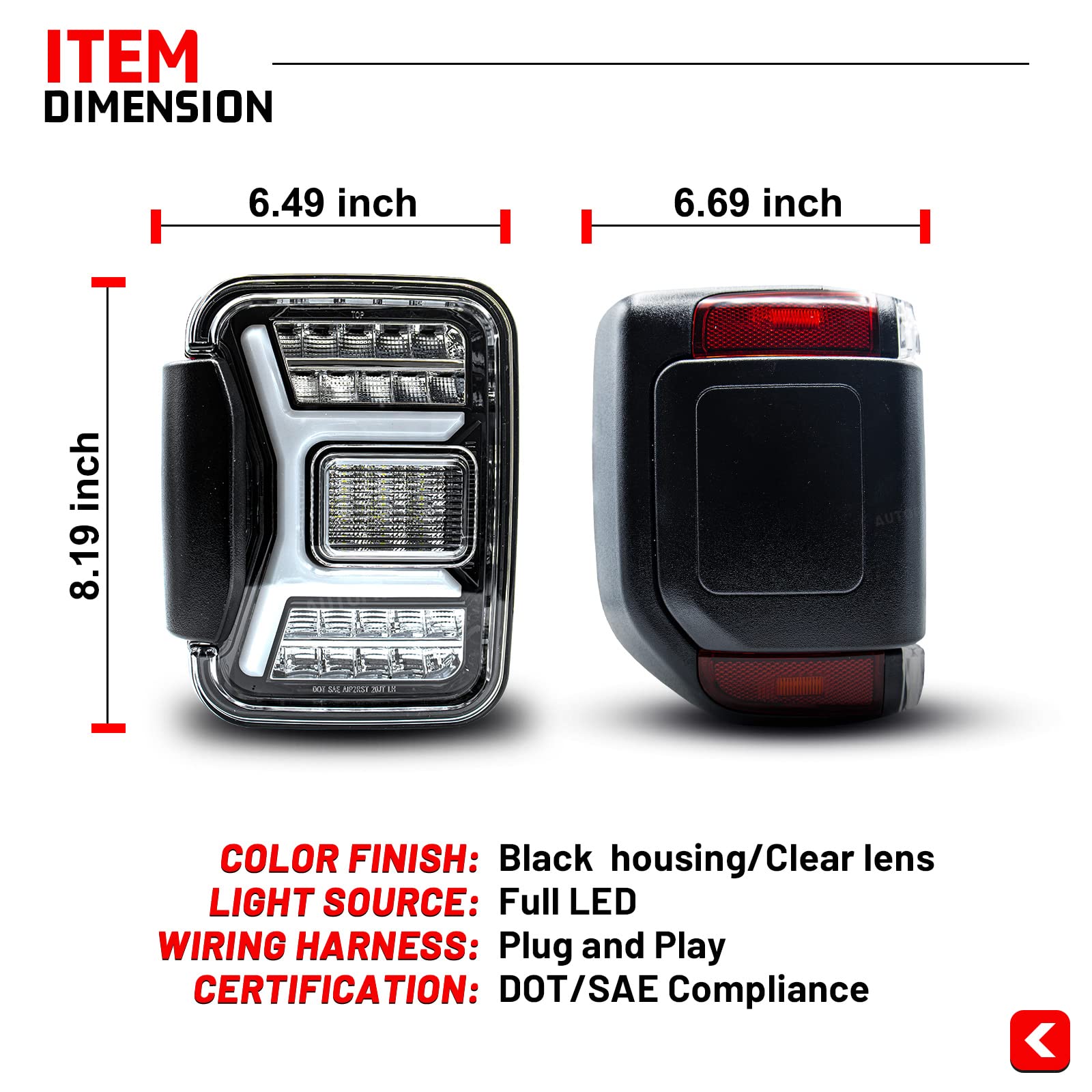 LED Tail Lights for 2019-2025 Jeep Gladiator JT (2/4 Door) - Sequential Turn Signal, Clear Lens Replacement Tail Lamp Assembly - Upgrade for Off-Roading & Night Driving Safety