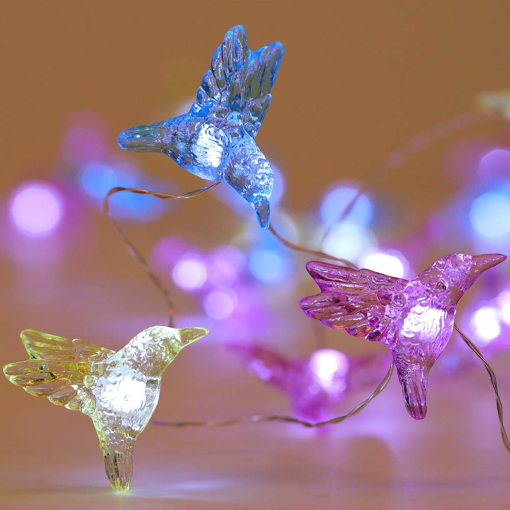 Hummingbird Decorative String Lights - 13.85 Ft 40 LED Cool White Weatherproof Fairy Lights with Remote & Timer | 8 Modes Battery Operated for Holiday Parties, Weddings, Bedrooms, Gardens, Patios & Outdoor Decor