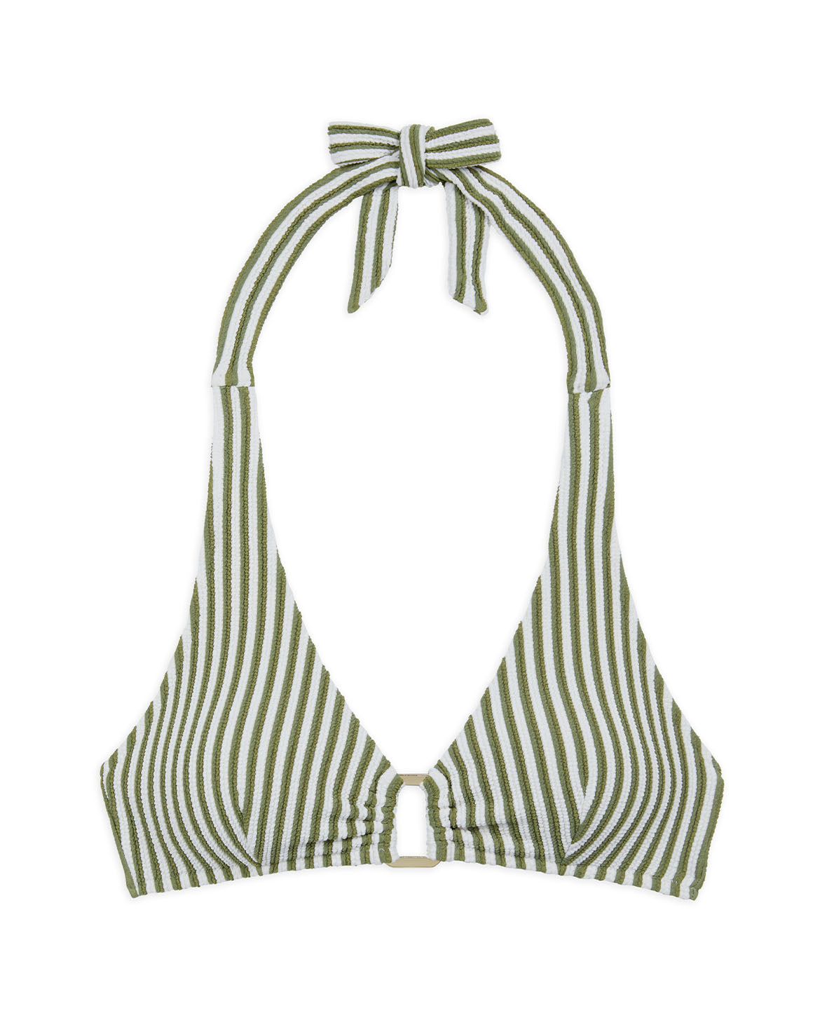 Crinkle Stripe Halterneck Bikini Top for Women - Green Summer Swimwear for Beach, Pool & Vacation
