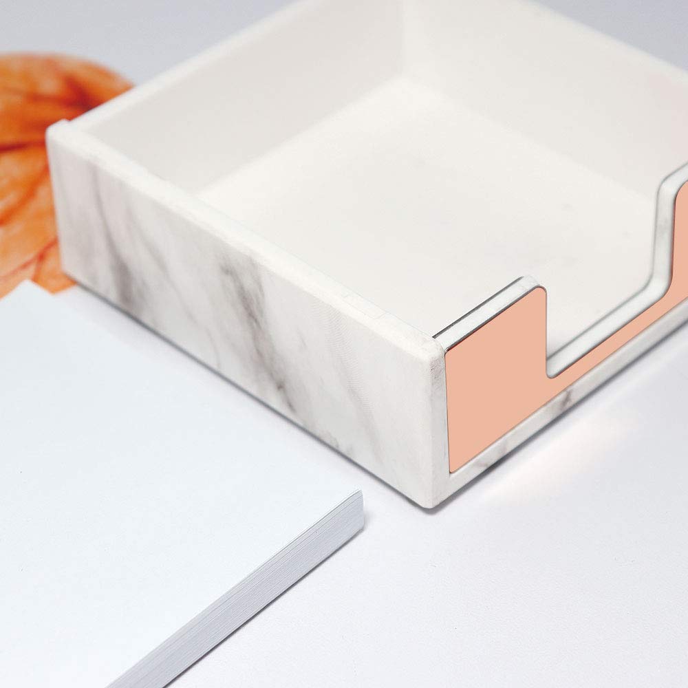 Buqoo Marble White & Rose Gold Sticky Notes Holder - Elegant Desktop Memo Dispenser for Office & Home Organization | Perfect for Workstation, Study Desk & Gift Giving