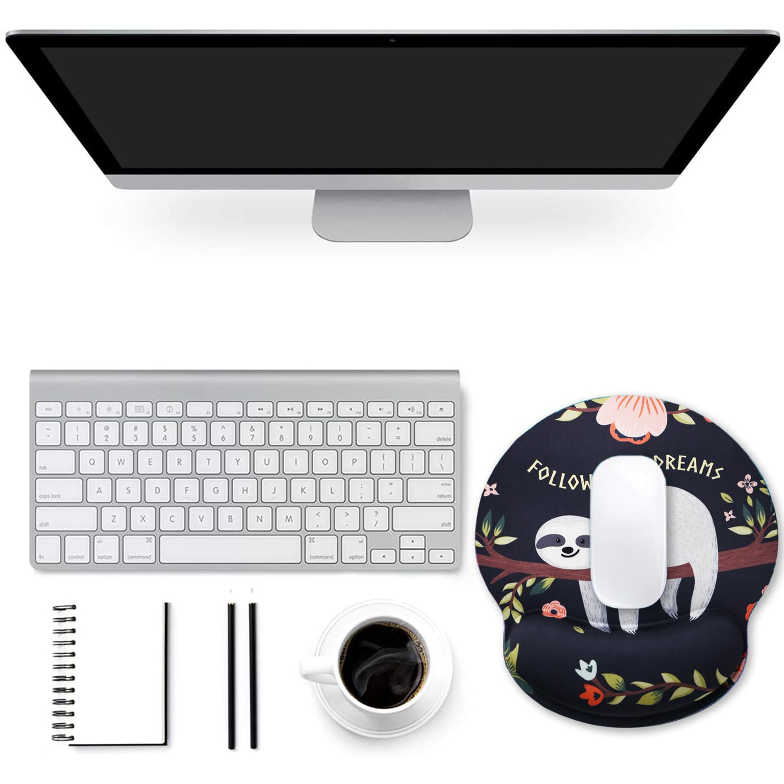 ToLuLu Ergonomic Gel Mouse Pad with Wrist Rest - Non-Slip Rubber Base & Memory Foam for Pain Relief - Perfect for Office, Gaming & Home Computer Use - Cute Sloth Design (Black)