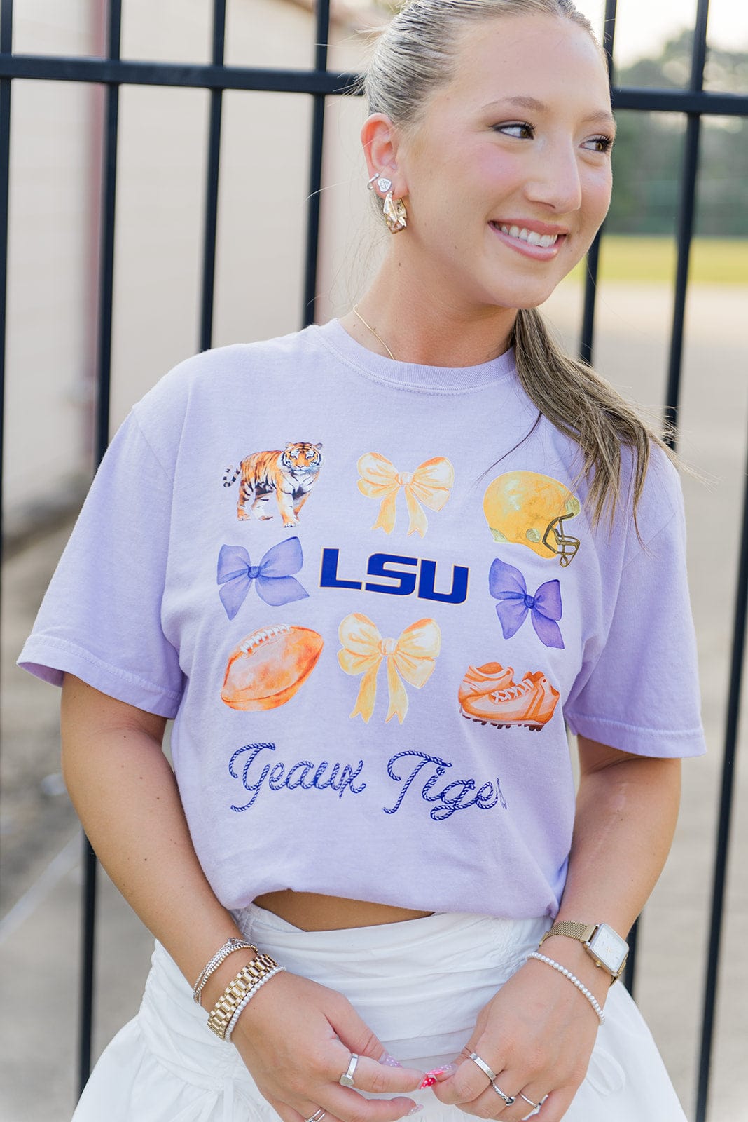 LSU Coquette Graphic Tee - Soft Purple Vintage-Inspired T-Shirt for Women | Perfect for Game Day, Tailgating & Casual Wear
