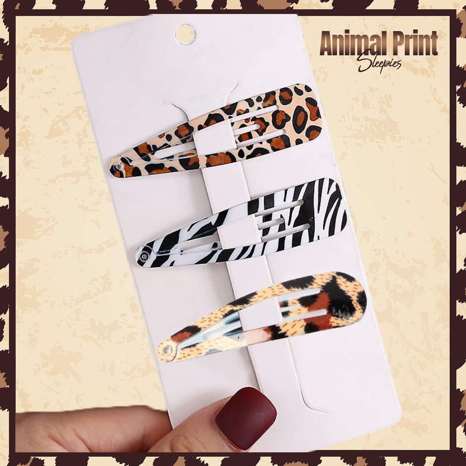 Sparkly Snap Hair Clips 6PCS - Glitter Bendies Sleepies Hair Accessories for Girls & Women (Animal Print, 5CM) - Perfect for School, Christmas, Parties & Everyday Styling