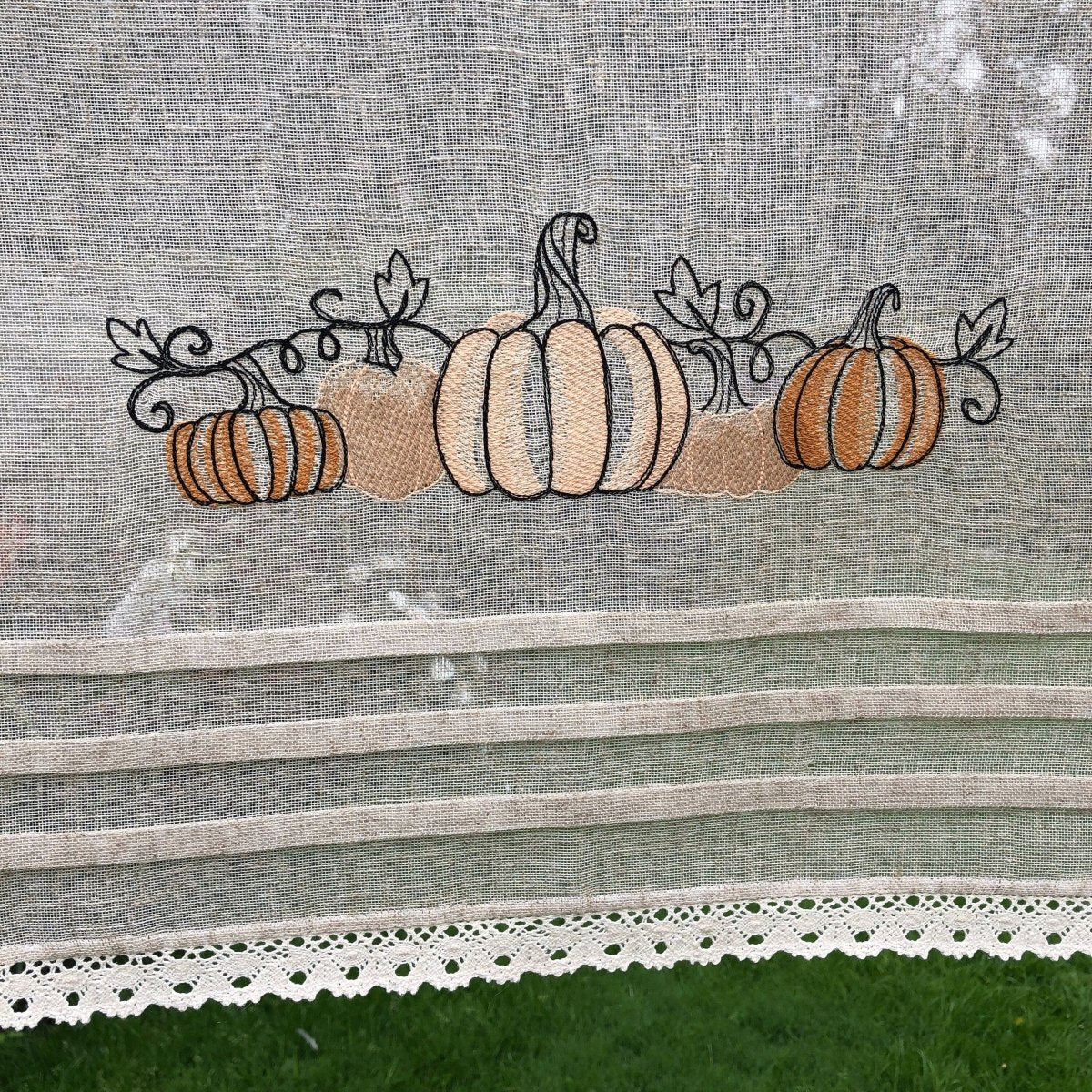 Lowton Pumpkin Thanksgiving Sheer Natural Linen Lace Cafe Curtains - Elegant Window Treatment for Kitchen, Dining Room & Cozy Home Decor