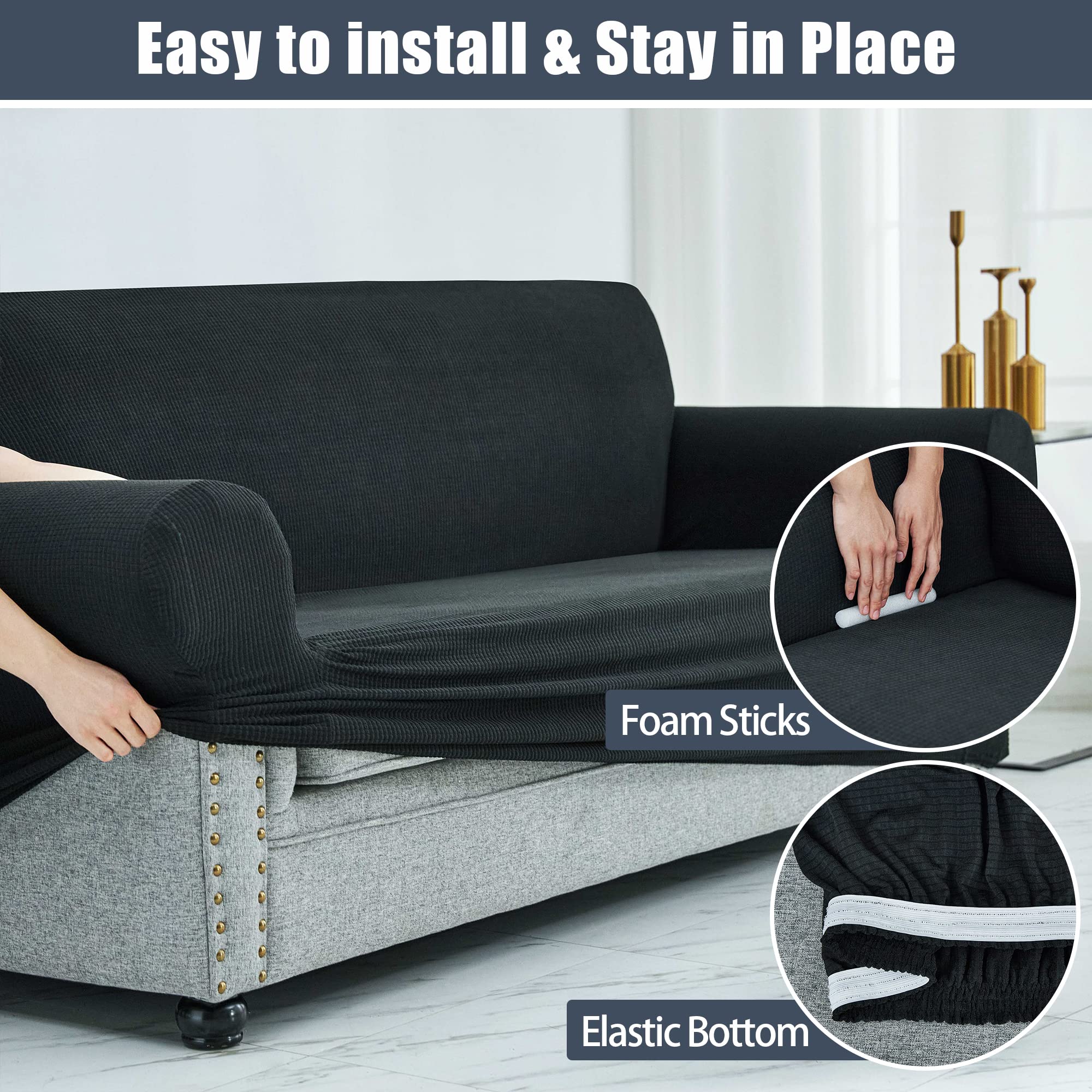 Waterproof Stretch Sofa Slipcover - Soft Elastic Furniture Protector for Couch, Kids & Pets - Black Large Size | Perfect for Living Room, Family Gatherings & Pet-Friendly Homes