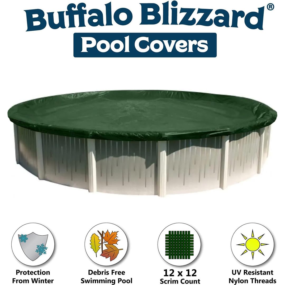 Buffalo Blizzard 30 ft Round Above Ground Pool Cover - Heavy Duty Reversible Winter Pool Cover (Green/Black) | Cold & UV Resistant | Debris Protection | Perfect for Winterizing & Protecting Your Pool from Leaves, Snow & Ice