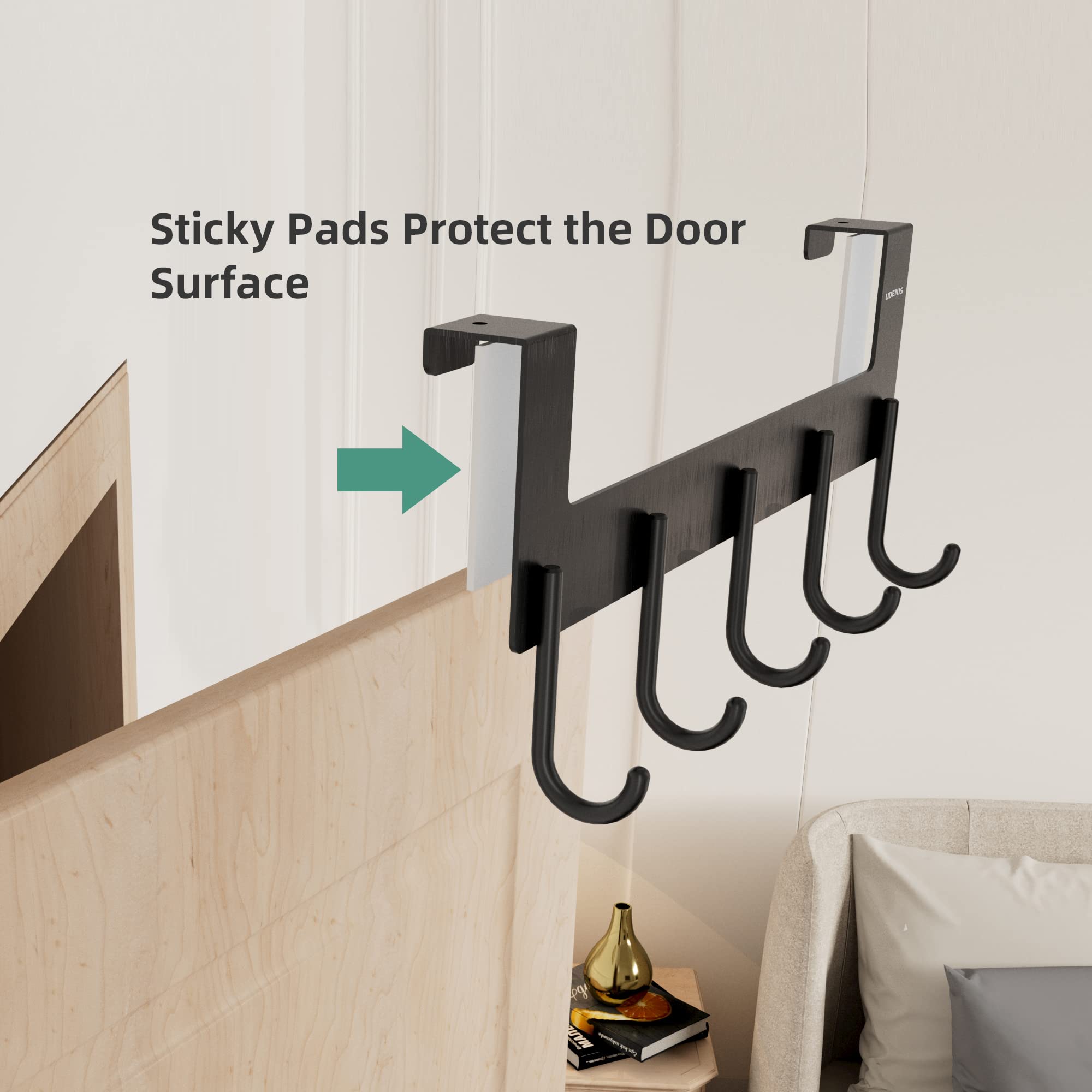 Metal Over The Door Hook Rack with 5 Hooks - Space Saving Towel & Coat Hanger for Bathroom, Bedroom, Closet - Durable Grey Finish (Perfect for Organizing Robes, Towels & Clothes in Small Spaces)