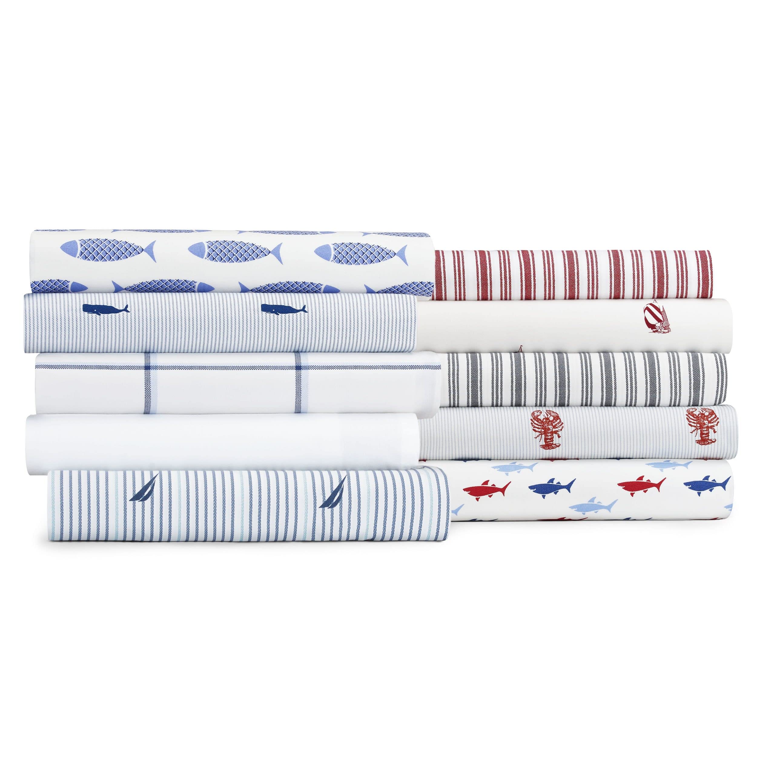 Nautica Twin Cotton Percale Bedding Set - Coastal Striped Navy Blue Sheets for Twin Beds | Soft & Breathable for Summer & Guest Room Comfort