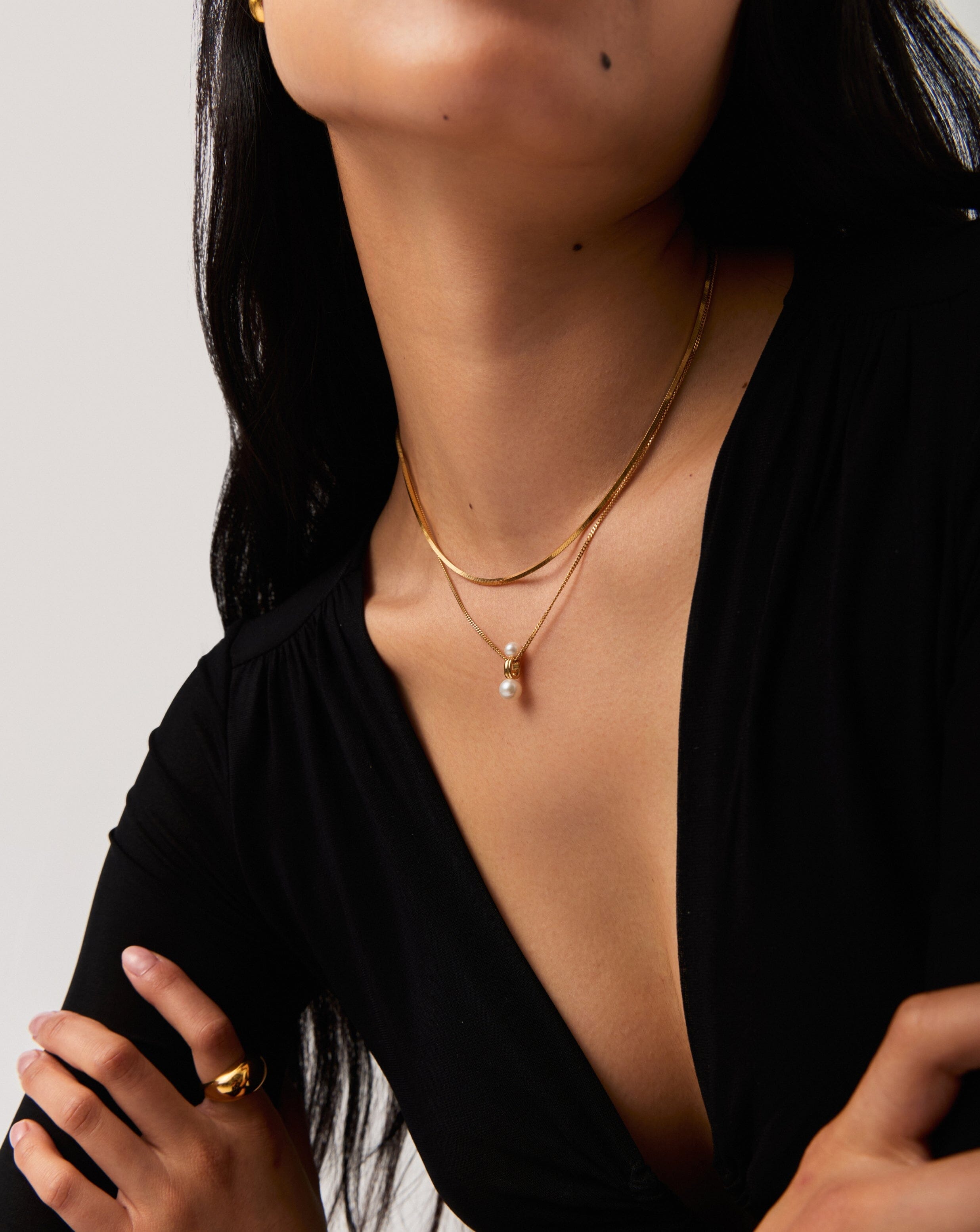 Pearl Ridge Pendant Chain Necklace - 18k Gold Plated Vermeil with Genuine Pearl | Elegant Jewelry for Women, Perfect for Weddings, Parties & Special Occasions