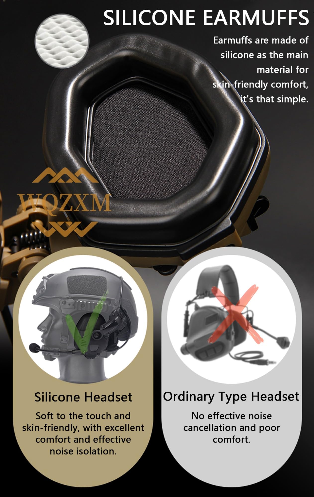 WQZXM Tactical Bluetooth Headphones with Active Noise Cancelling - Military Grade Headset for OPS Core Arc & Wendy M-Lok Helmets - Perfect for Shooting Ranges, Airsoft Games & Outdoor Adventures