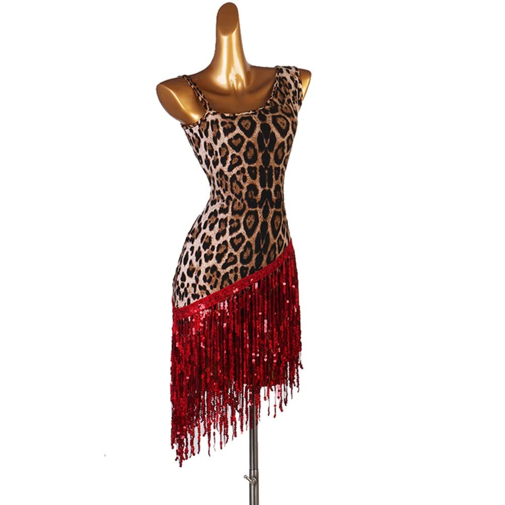 LILISHANGPU Women's Figure Skating Dress & Latin Dance Dress - Tassel Spaghetti Straps Backless Skirted Leotard (Red, Large) | Perfect for Ice Skating Performances, Dance Competitions & Stage Shows