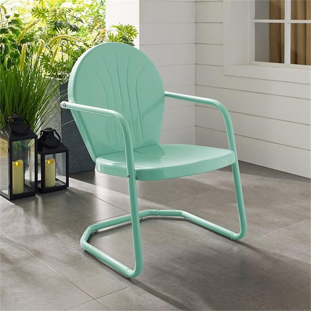 Durable Industrial Steel Metal Patio Chair - Aqua Gloss Finish for Outdoor Dining, Garden, Poolside & Backyard Relaxation