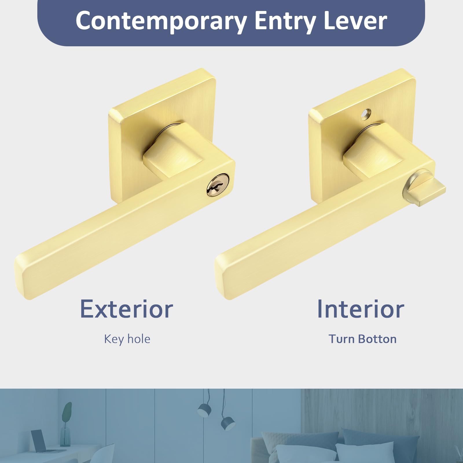 EHOMEWARE 1 Pack Gold Door Handle - Solid Brass Interior Door Lever for Bedroom, Living Room & Entry Doors - Heavy Duty & Durable - Perfect for Home, Office & Commercial Use