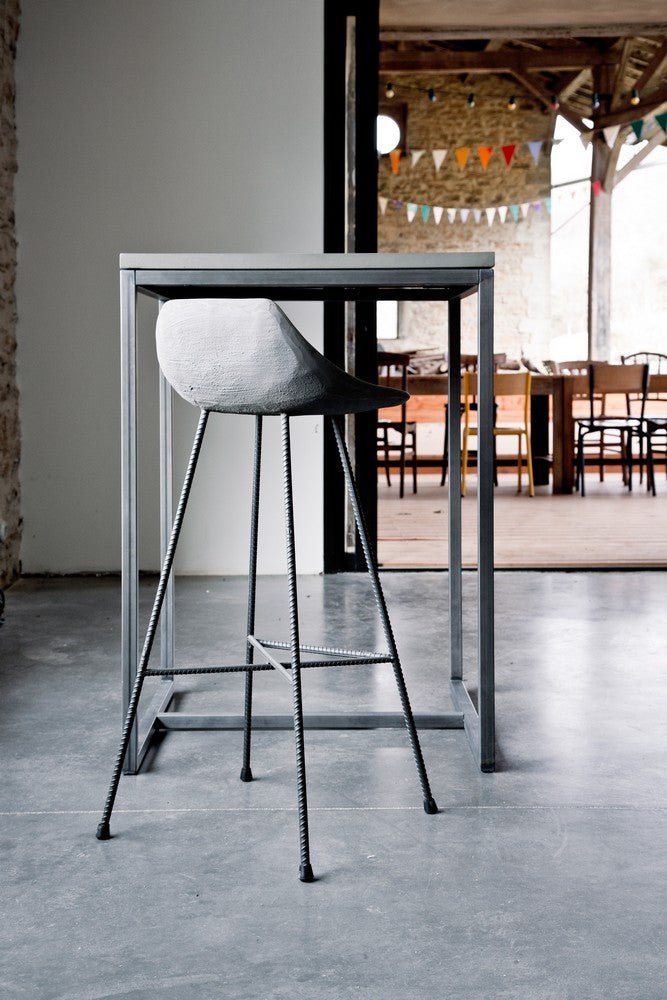 Hauteville 770 Barstool by Lyon Beton - Modern Concrete Bar Stool for Kitchen Island, Home Bar & Dining Room - Industrial Style Counter Height Stool with Metal Base