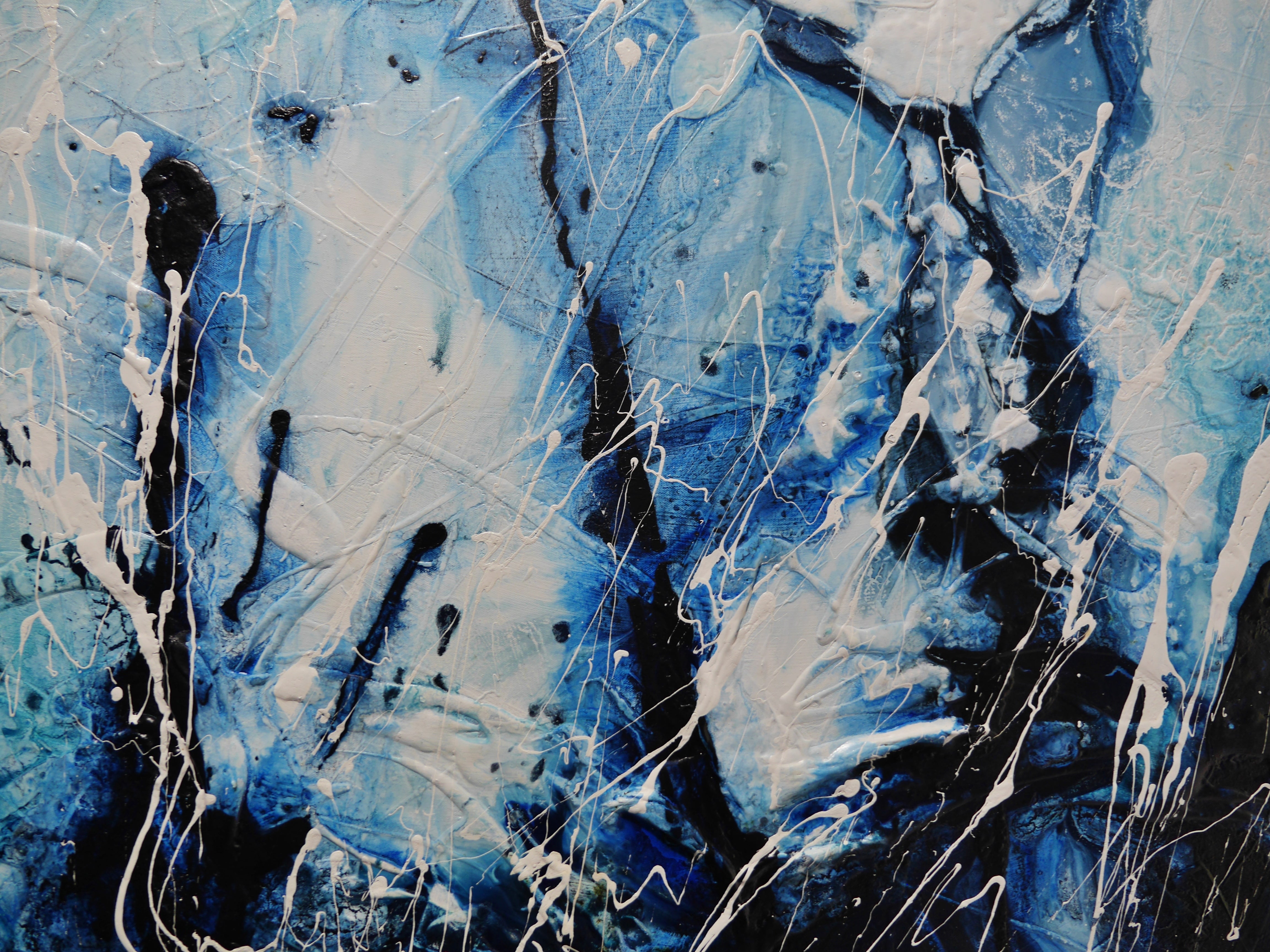 Expanding Evolution 250cm x 150cm Blue Textured Abstract Canvas Art - Modern Wall Decor for Living Room, Bedroom & Office