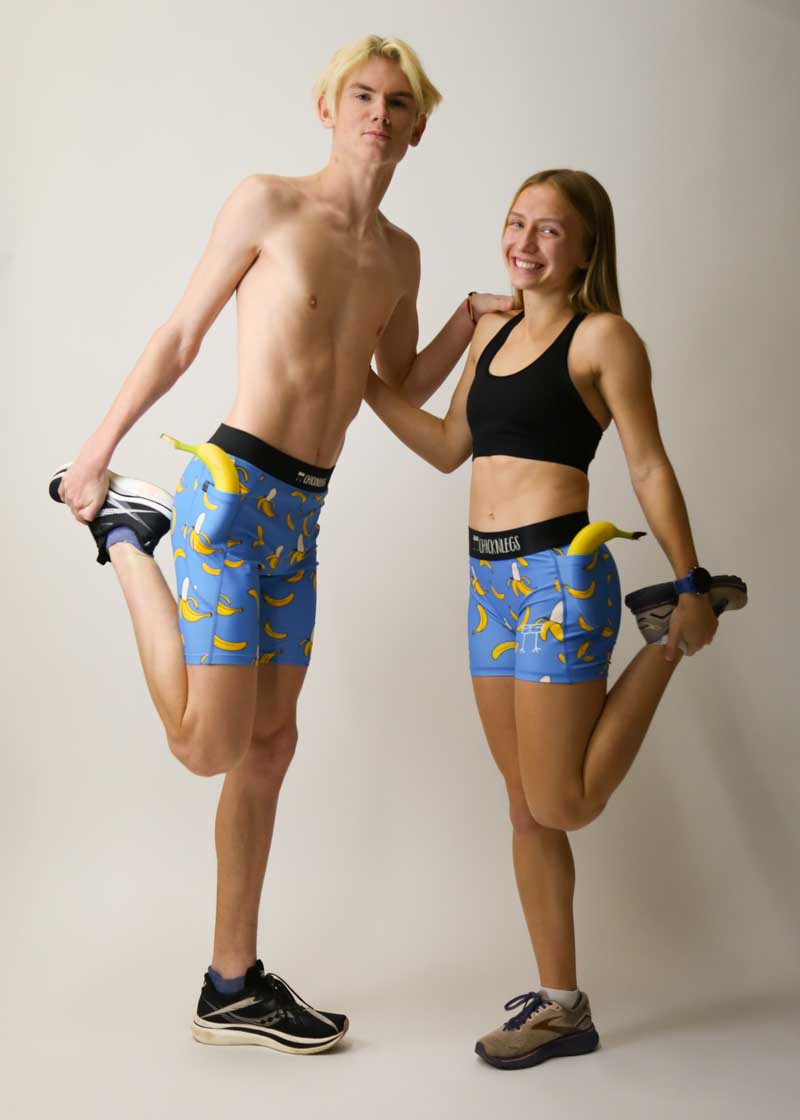 Women's High Waist Compression Shorts - 3 Pack Blue Bananas for Running, Yoga & Workout - Moisture Wicking & Breathable Activewear